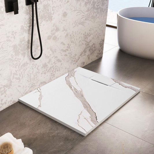 Zuhanytálca Bazalt Carrara White 90x90 1