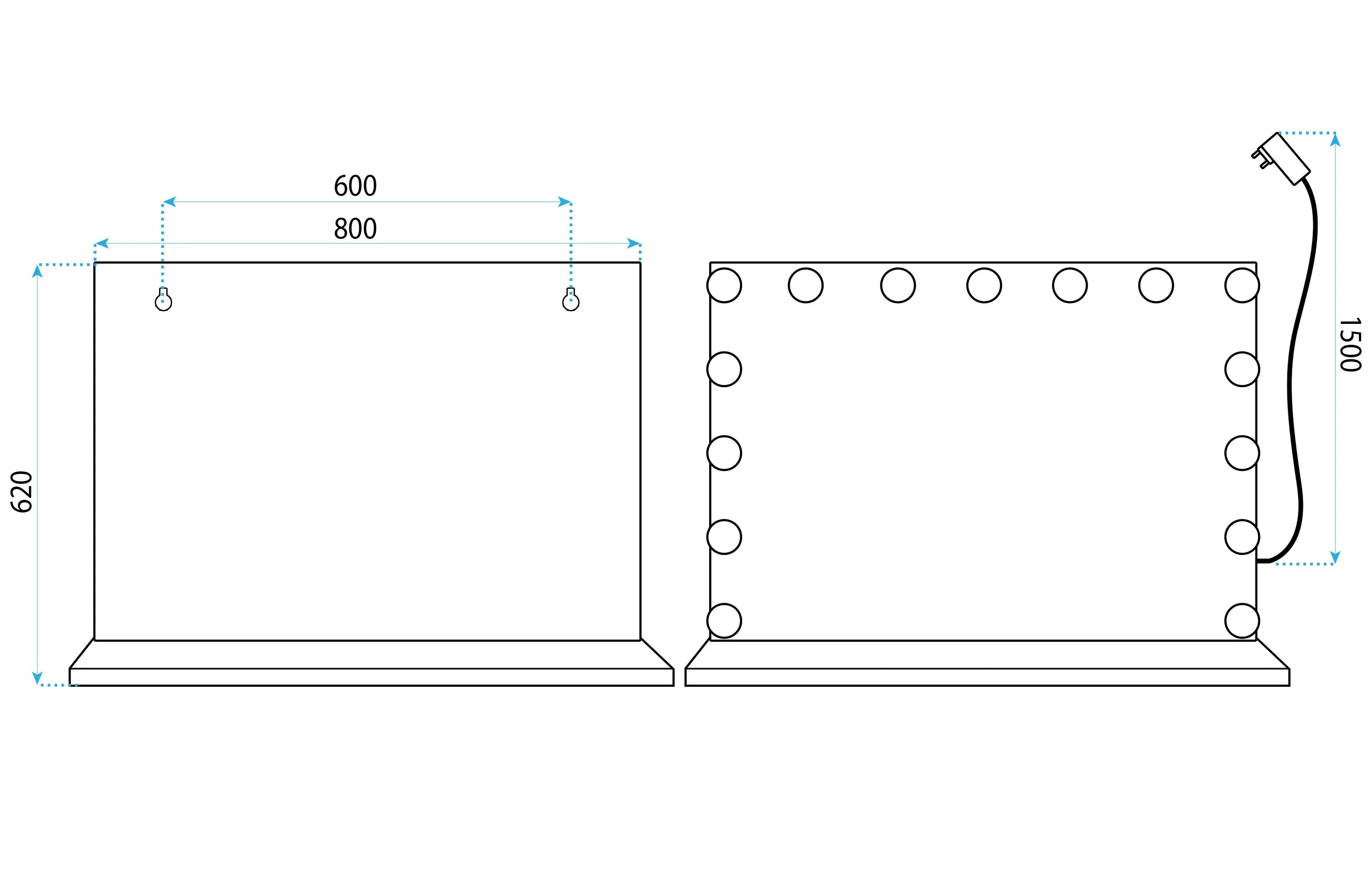 LED Tükör HOLLYWOOD Black 80x60 10