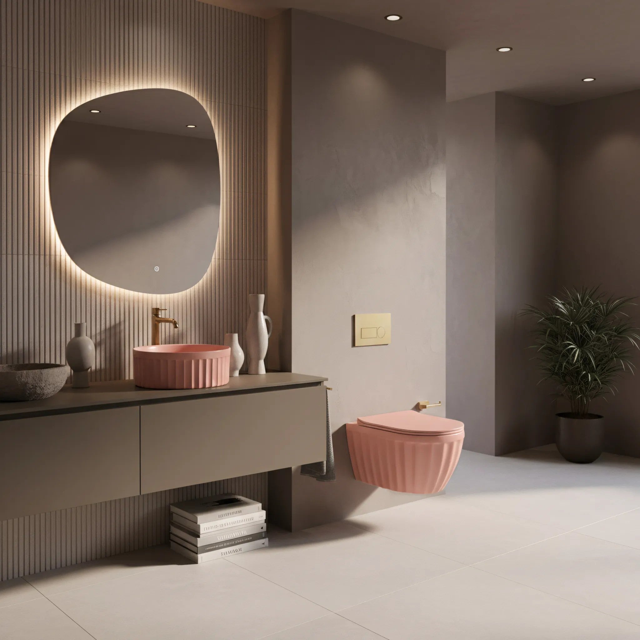 Szett: Fali WC Csésze + Pultra Szerelhető Mosdókagyló Rea Duo Sweet Pink Matt 10