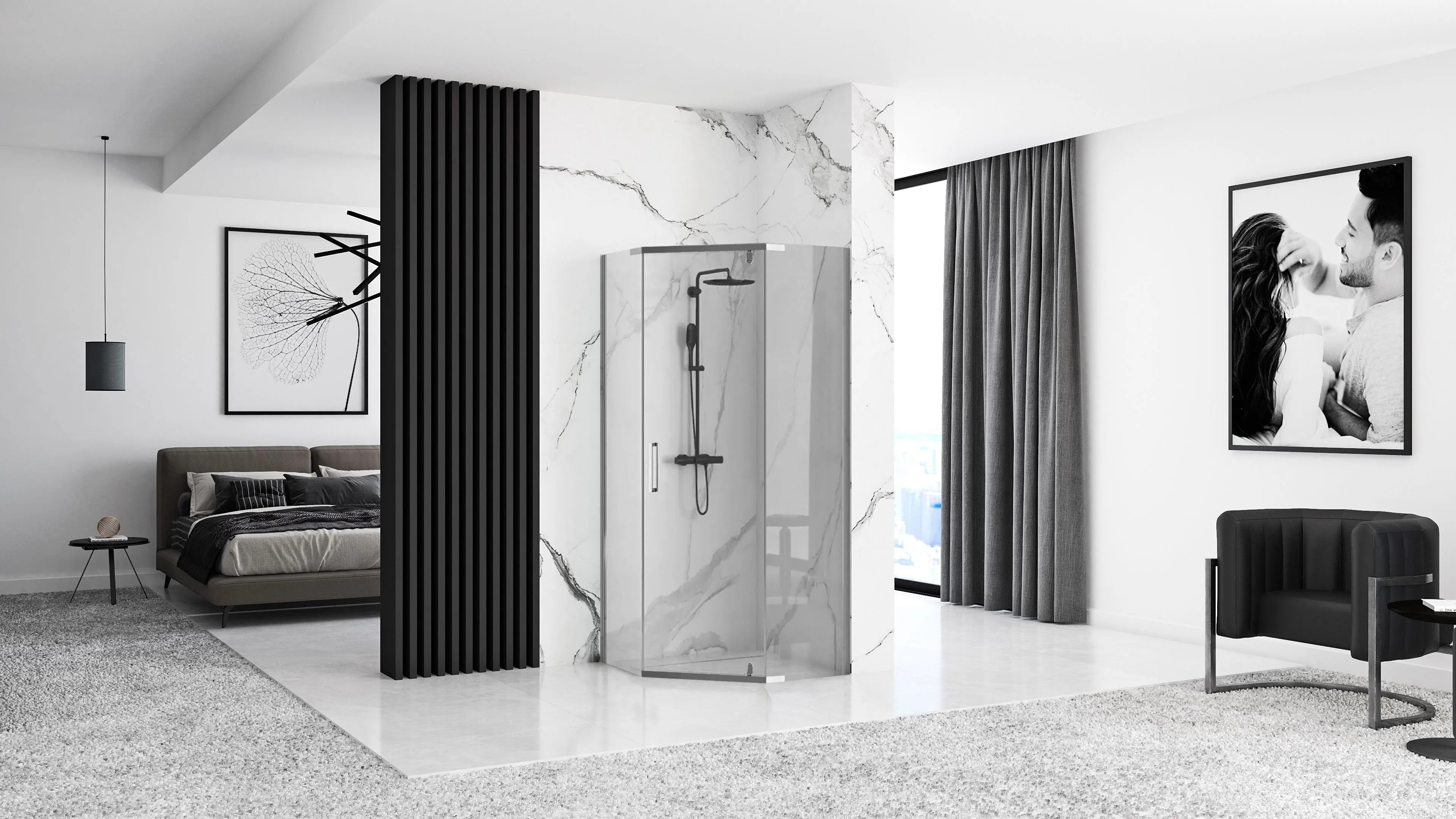 Zuhanykabin AXIN Chrom 90x90 Fekete Diamond Zuhanytálcával 10