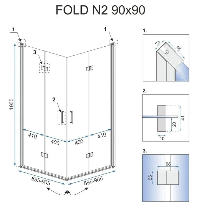 Összecsukható Zuhanykabin Rea Fold N2 80 X 80 Cm 10