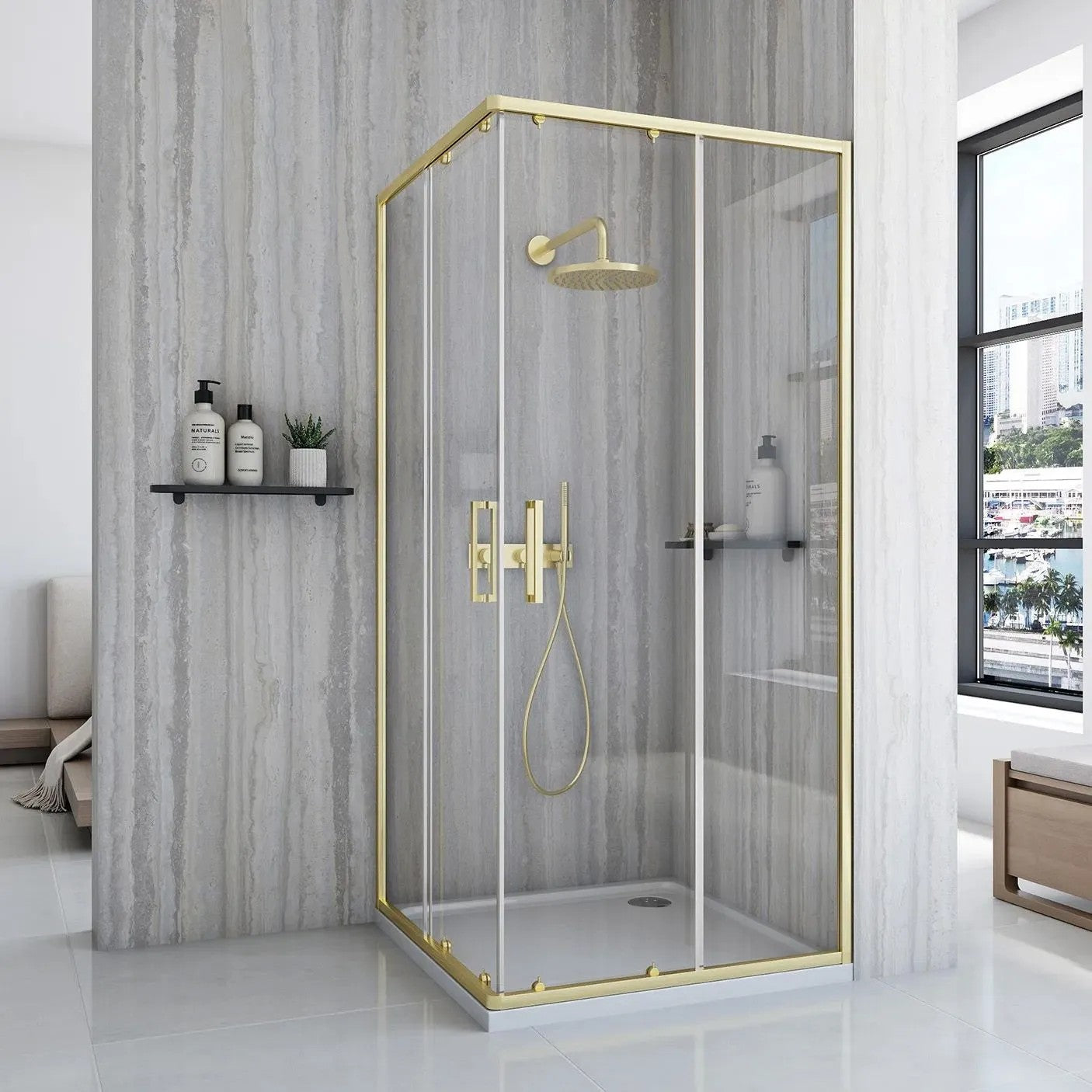 Zuhanykabin Rea City 80x100 Brush Gold Fehér Savoy Zuhanytálcával 11