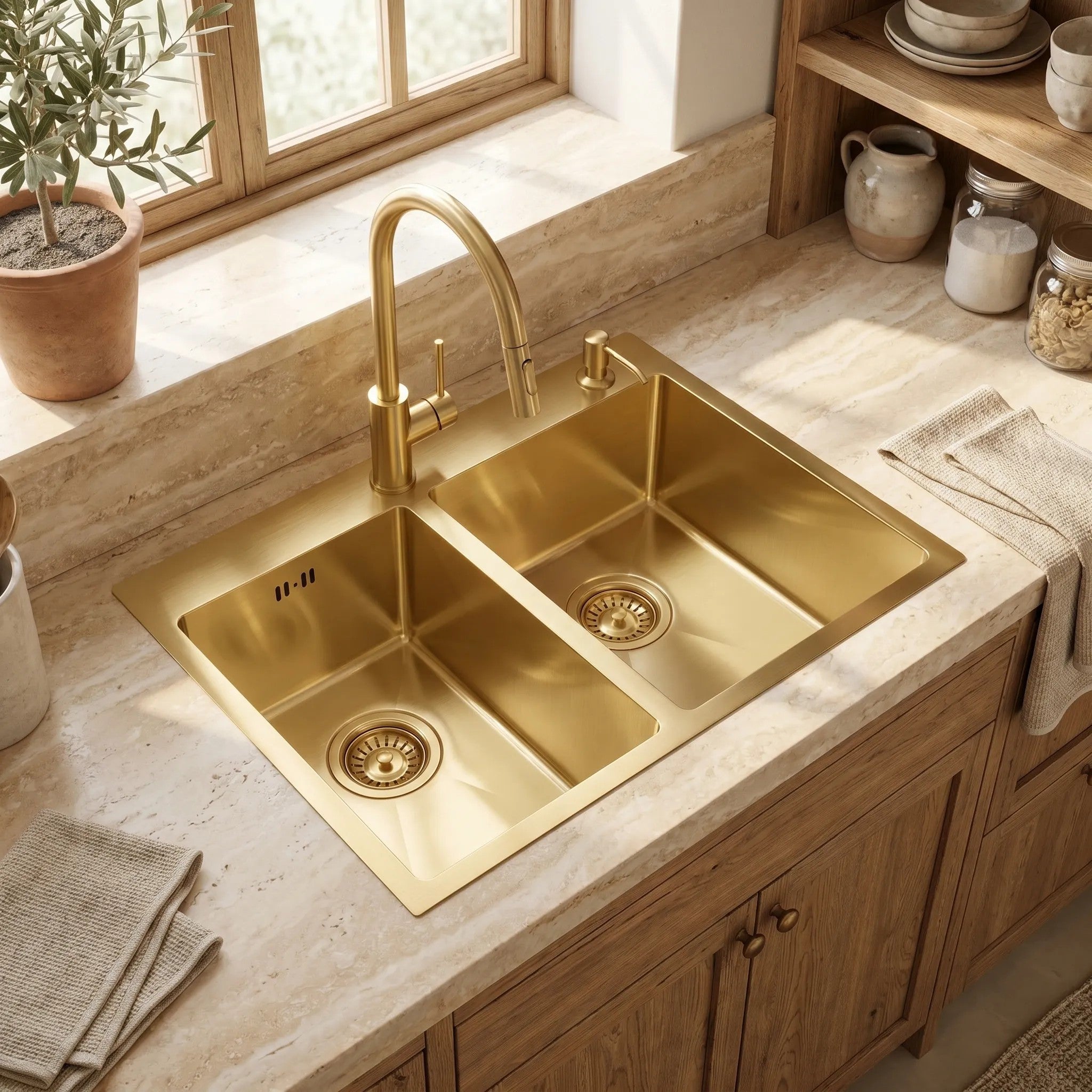 Acél Mosogatótálca Toby BRUSH GOLD Konyhai Csaptelep Nélkül 11