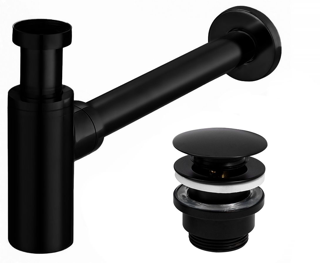 Rea Black Matt Univerzális Mosdószifon Click-clack Leeresztő Szeleppel 1