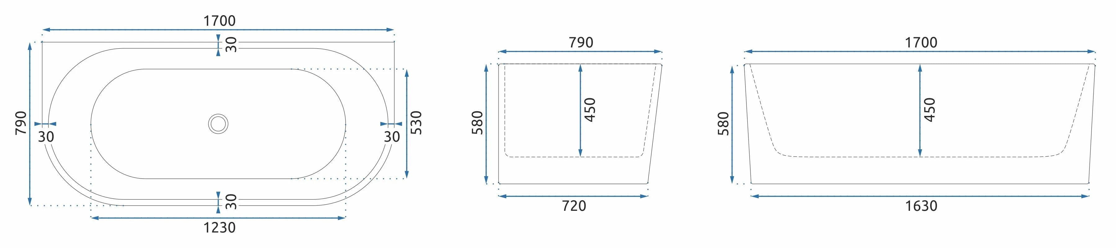 Fürdőkád VENETA 170cm Fehér Dugófedél 13