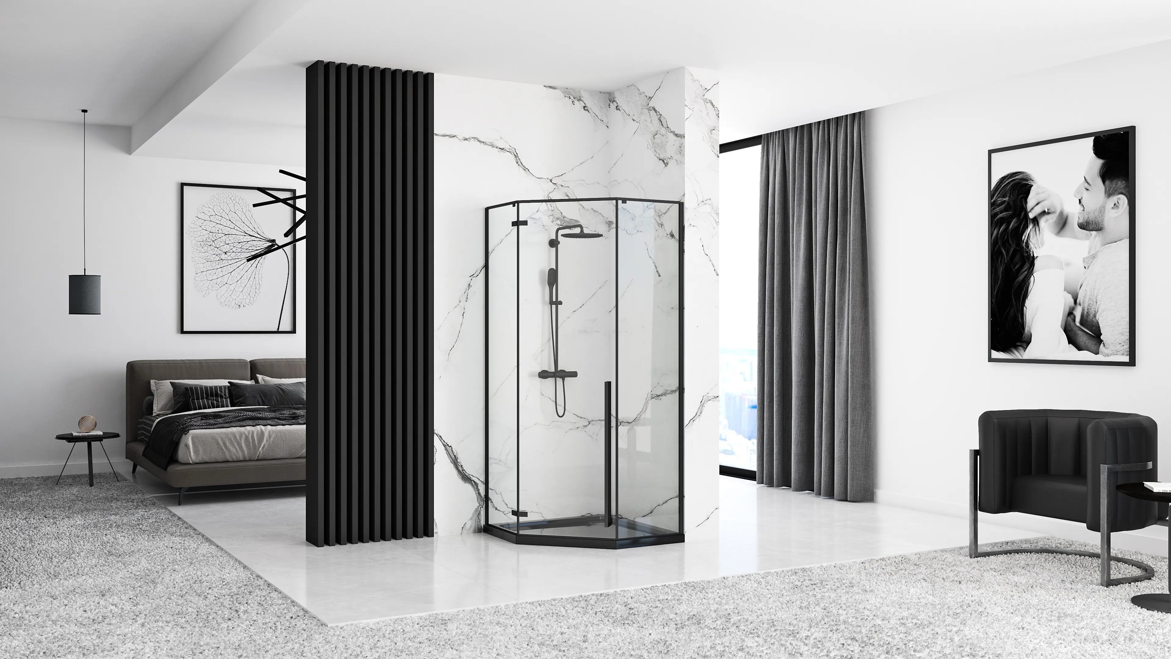 Zuhanykabin Rea DIAMOND Black MAT 90x90 Fekete Diamond Zuhanytálcával 14