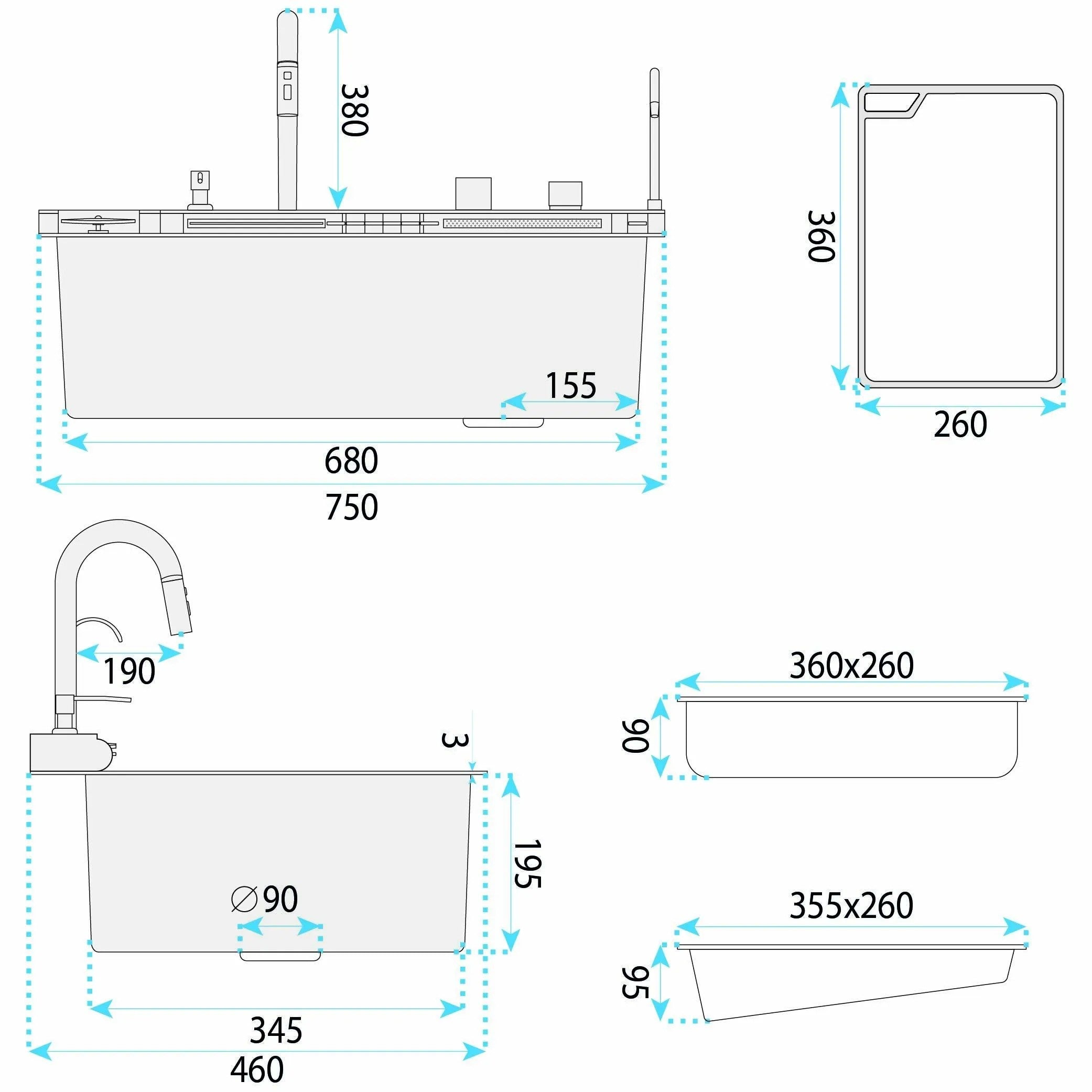 Multifunkciós 10 Az 1-ben Acél Mosogató REA Alonzo Brush Gold 14
