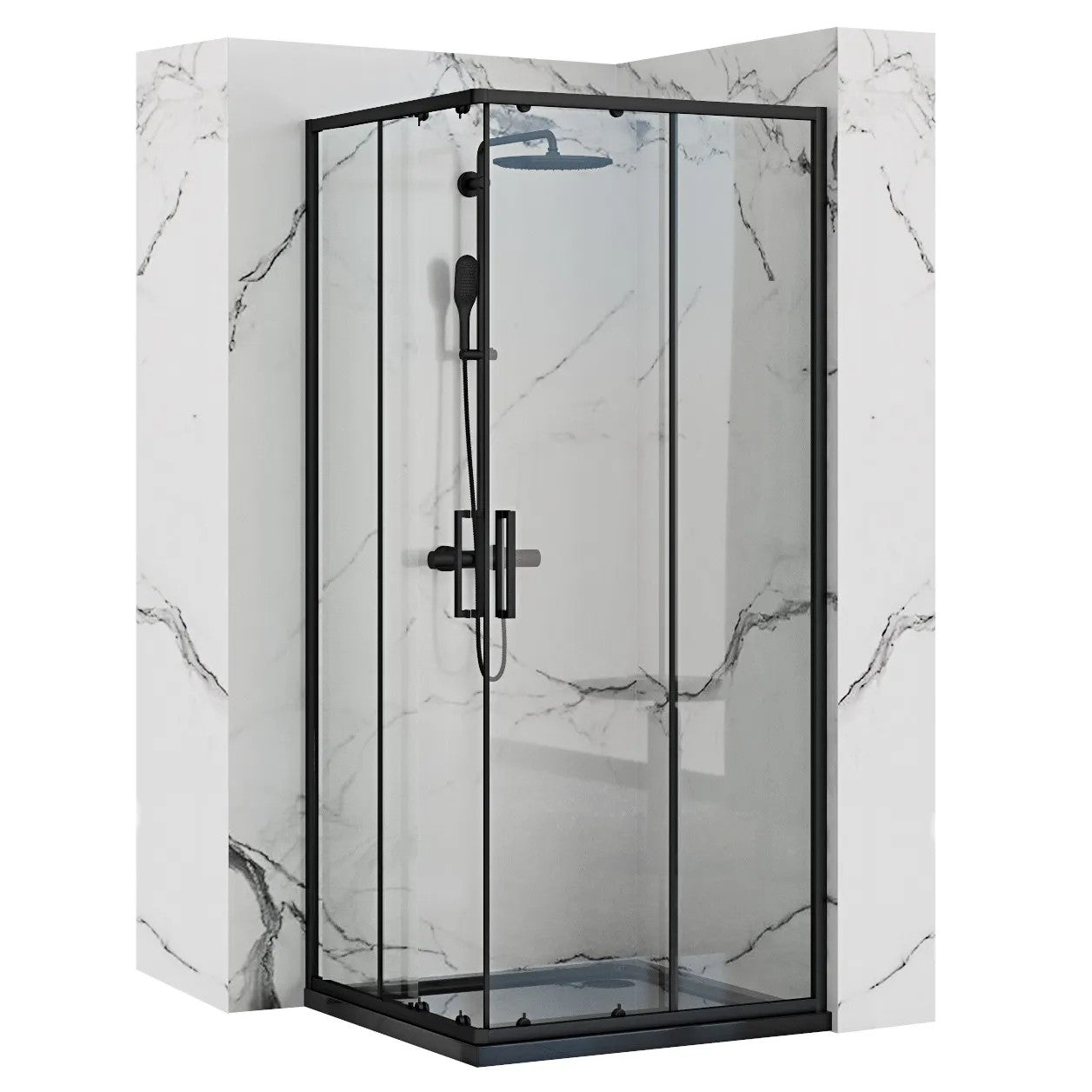 Zuhanykabin Rea Punto Black 80x80 Fehér Savoy Zuhanytálcával 1