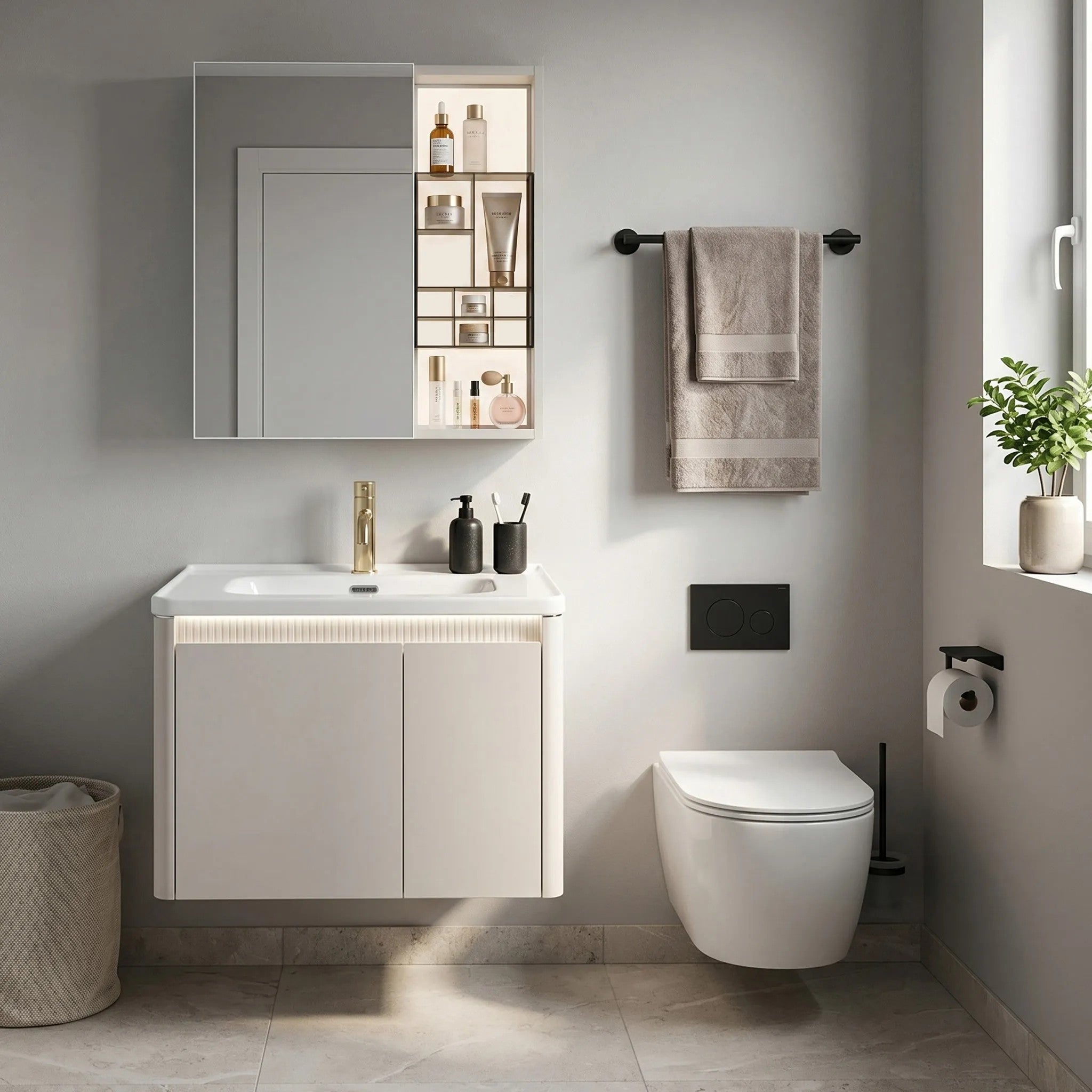 Fürdőszobabútor Szett Mosdóval DE07-60 Beige 60CM 1