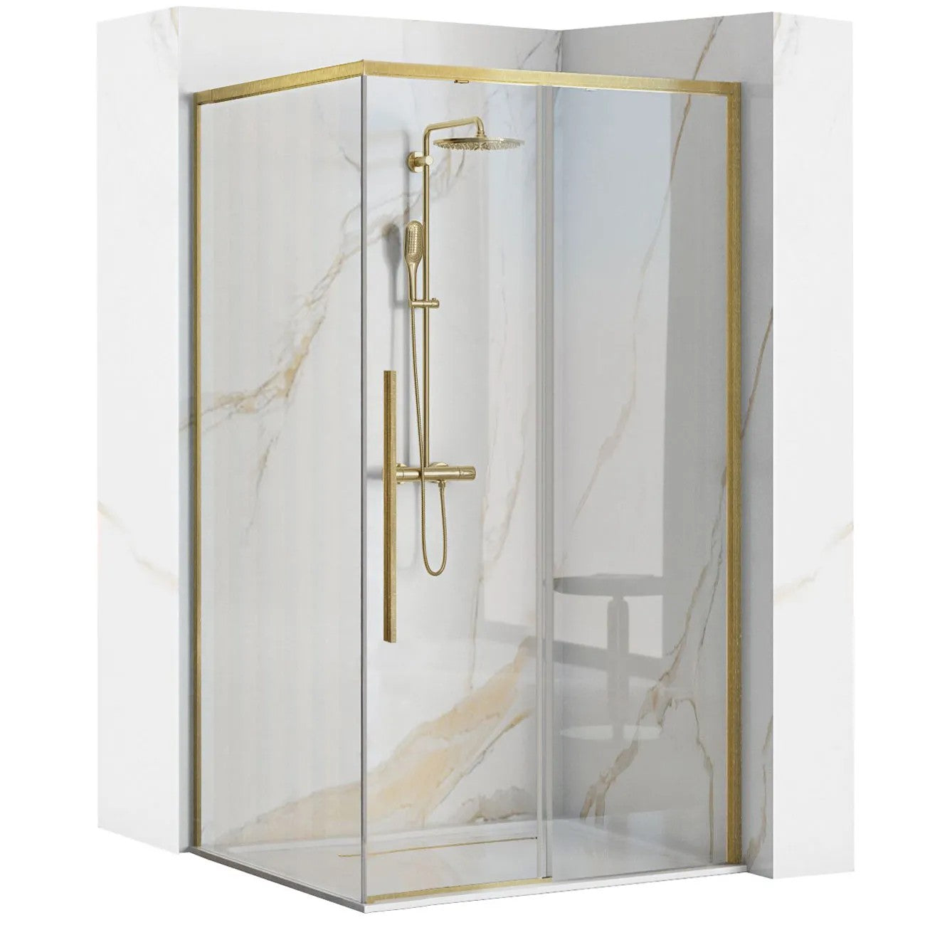 Zuhanykabin SOLAR GOLD Brush 90x90 Fehér Savoy Zuhanytálcával 1