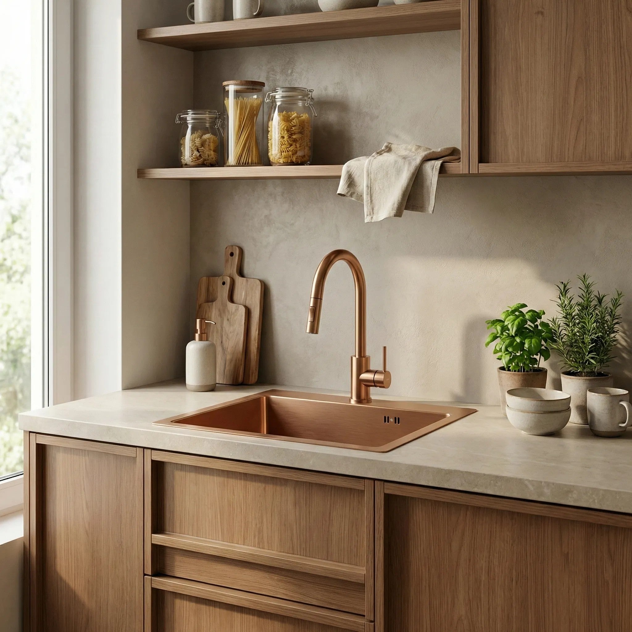 Acél Mosogatótálca Leo 50 BRUSH COPPER Konyhai Csaptelep Nélkül 1