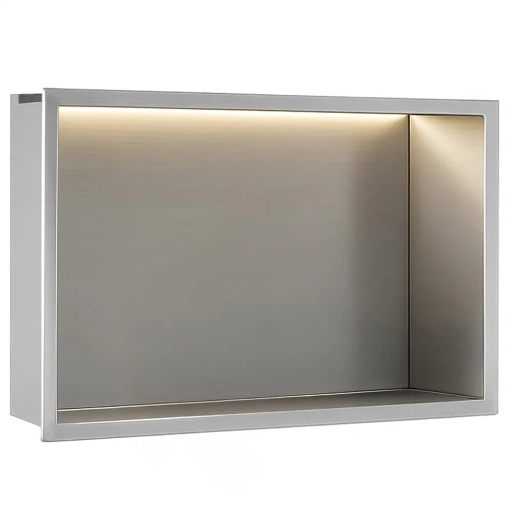 Süllyesztett Fürdőszobai Polc LED 30x45 Steel Brush 1