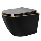 Felfüggesztett WC-csésze Rea CARLO Mini Rimless Duroplast Flat Black Gold Edge 1