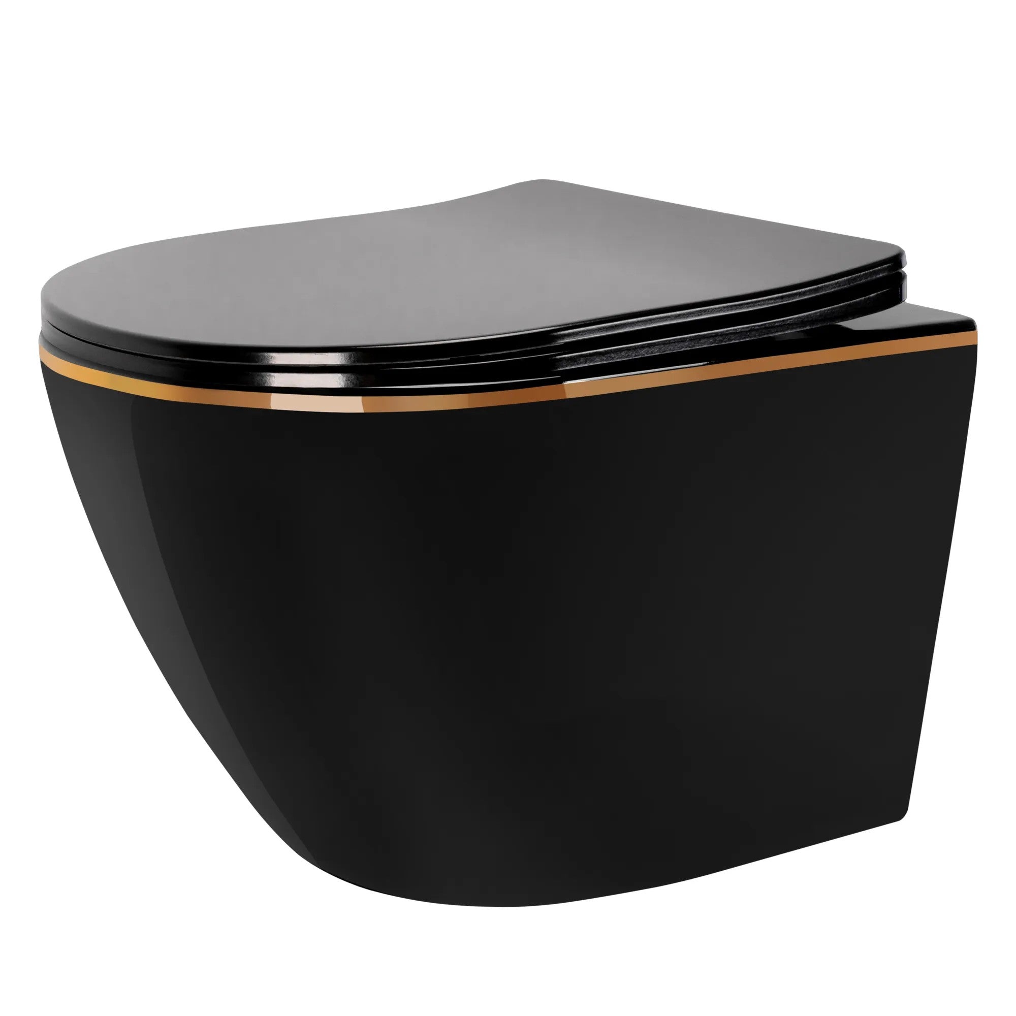 Felfüggesztett WC-csésze Rea CARLO Mini Rimless Duroplast Flat Black Gold Edge 1