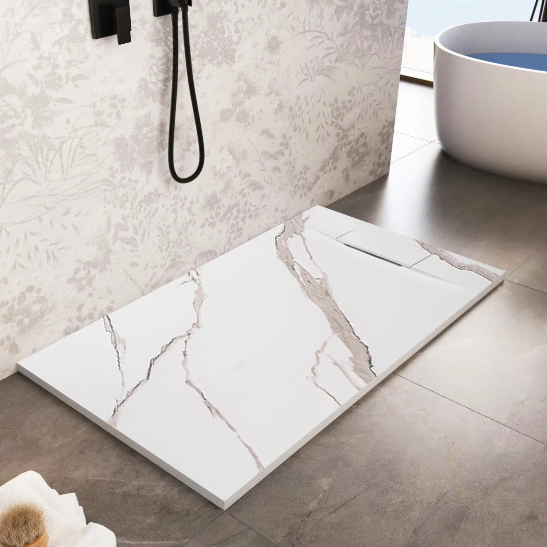 Zuhanytálca Bazalt CARRARA WHITE 80x100 1