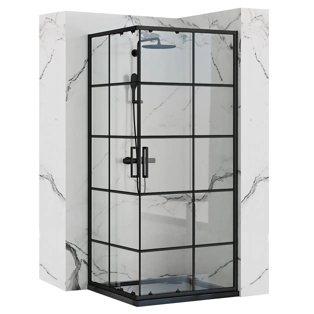 Zuhanykabin Rea Concept Black 90x90 Fehér Savoy Zuhanytálcával 1