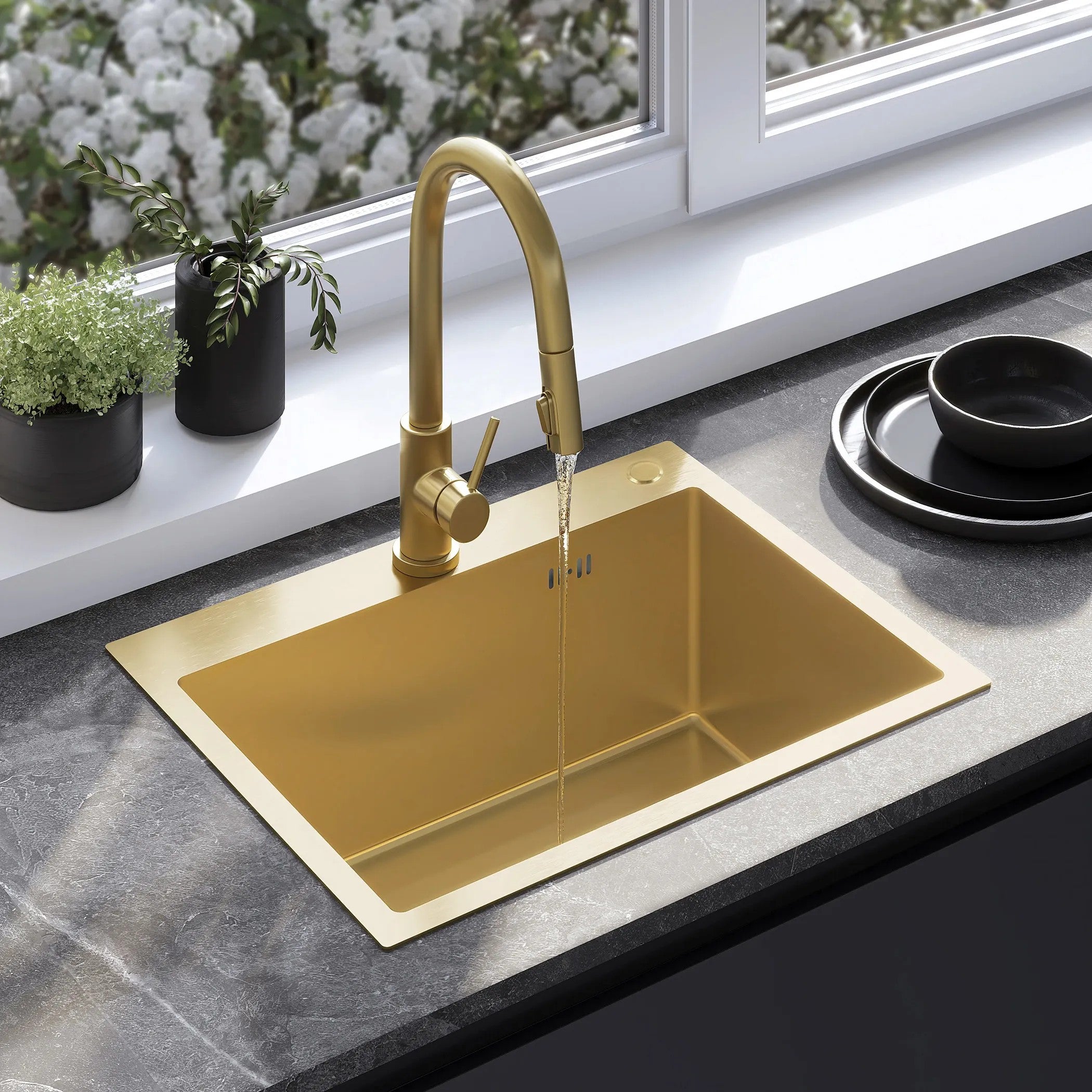 Acél Mosogatótálca Liam BRUSH GOLD Konyhai Csaptelep Nélkül 1