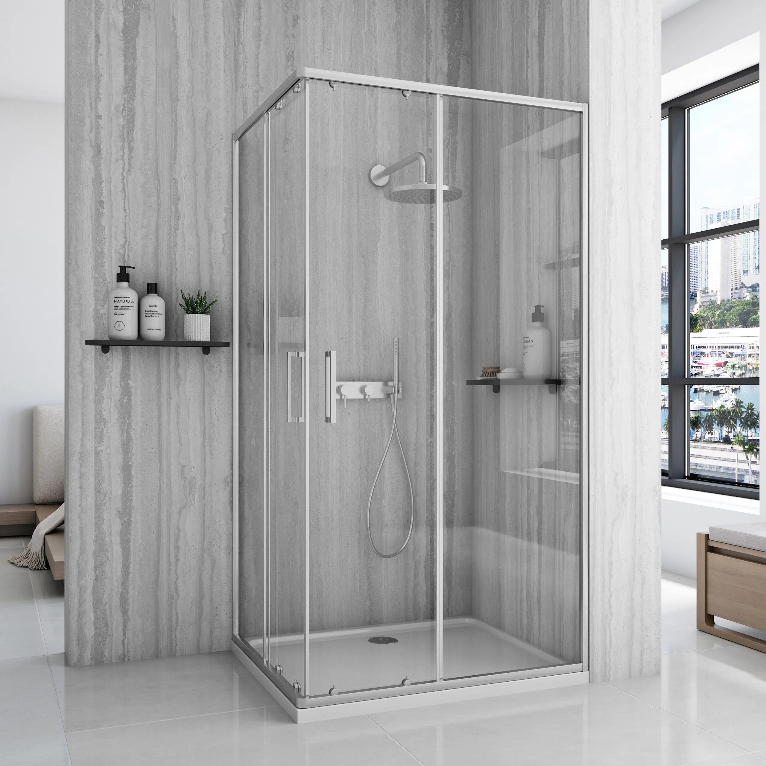 Zuhanykabin Rea City 80x100 Nickel Brush Fehér Savoy Zuhanytálcával 1