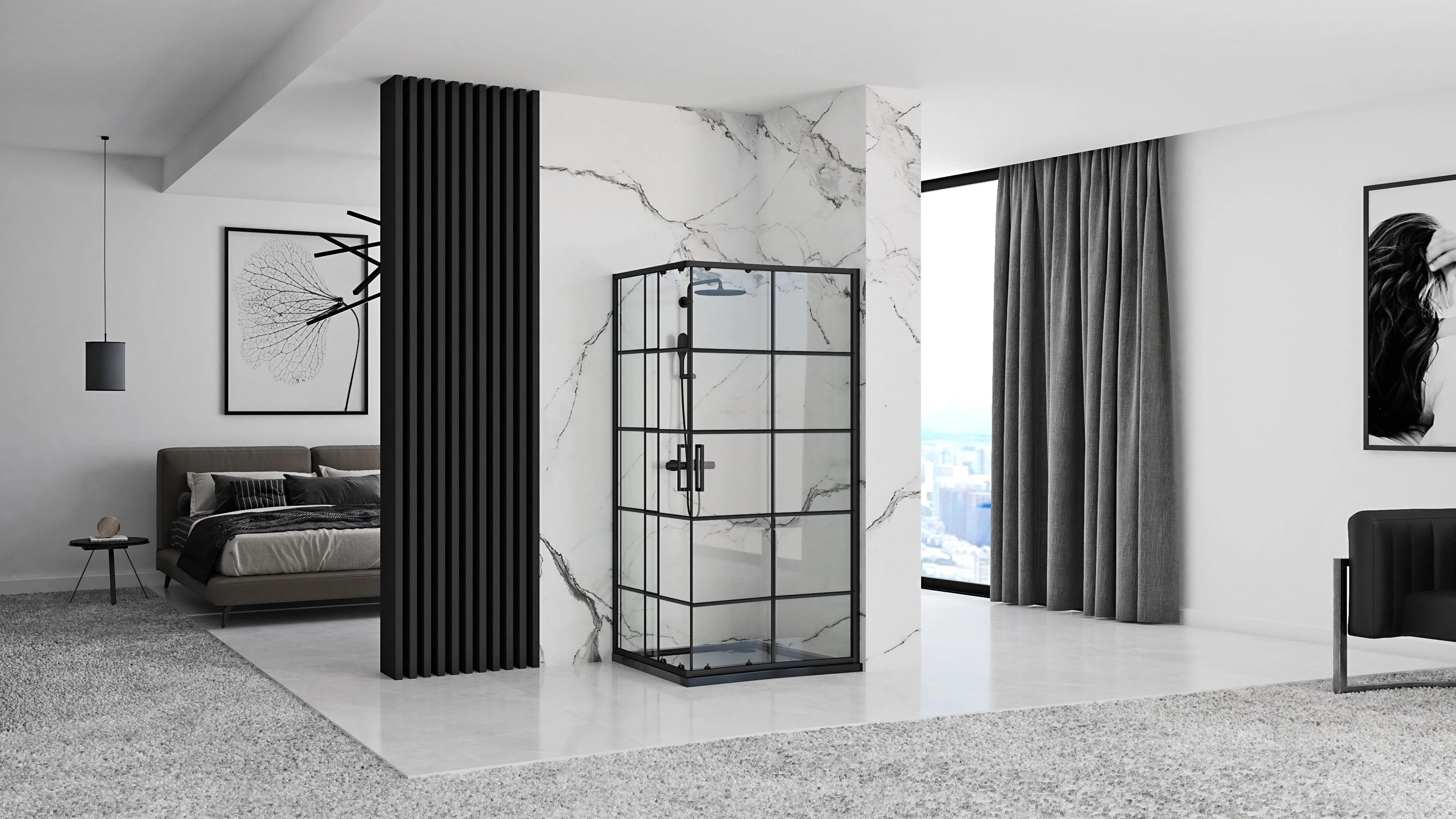 Zuhanykabin Rea Concept Black 80x100 Fehér Savoy Zuhanytálcával 2