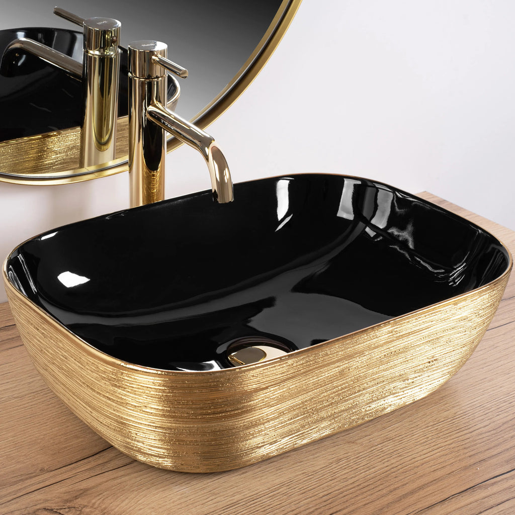 Pultos Mosdókagyló Rea Belinda BLACK BRUSH GOLD 2