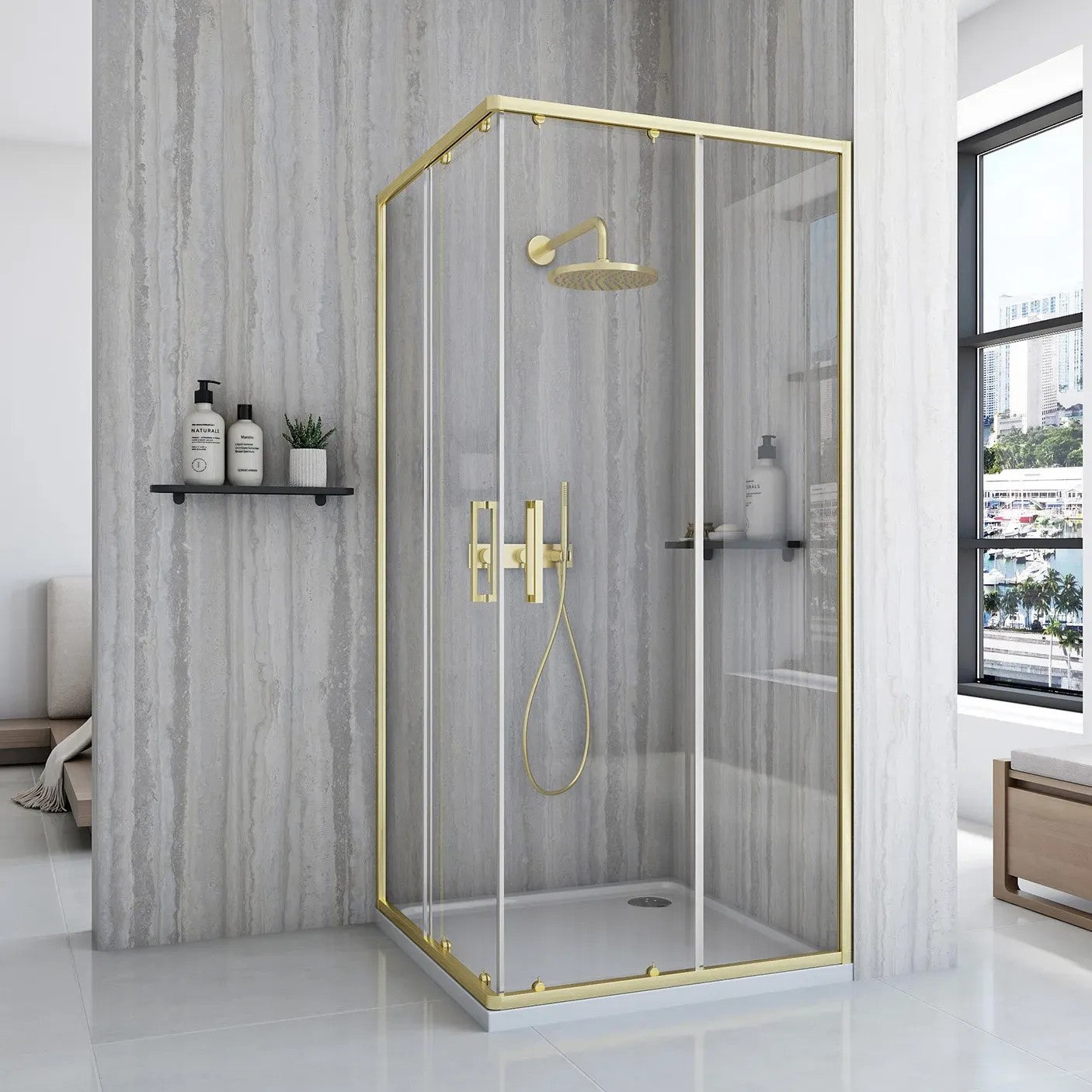 Zuhanykabin Rea City 80x100 Brush Gold Fehér Savoy Zuhanytálcával 2