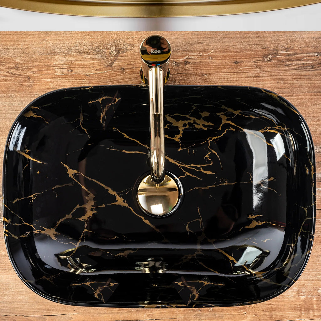 Pultos Mosdó Rea Belinda Black Marble Shiny 2