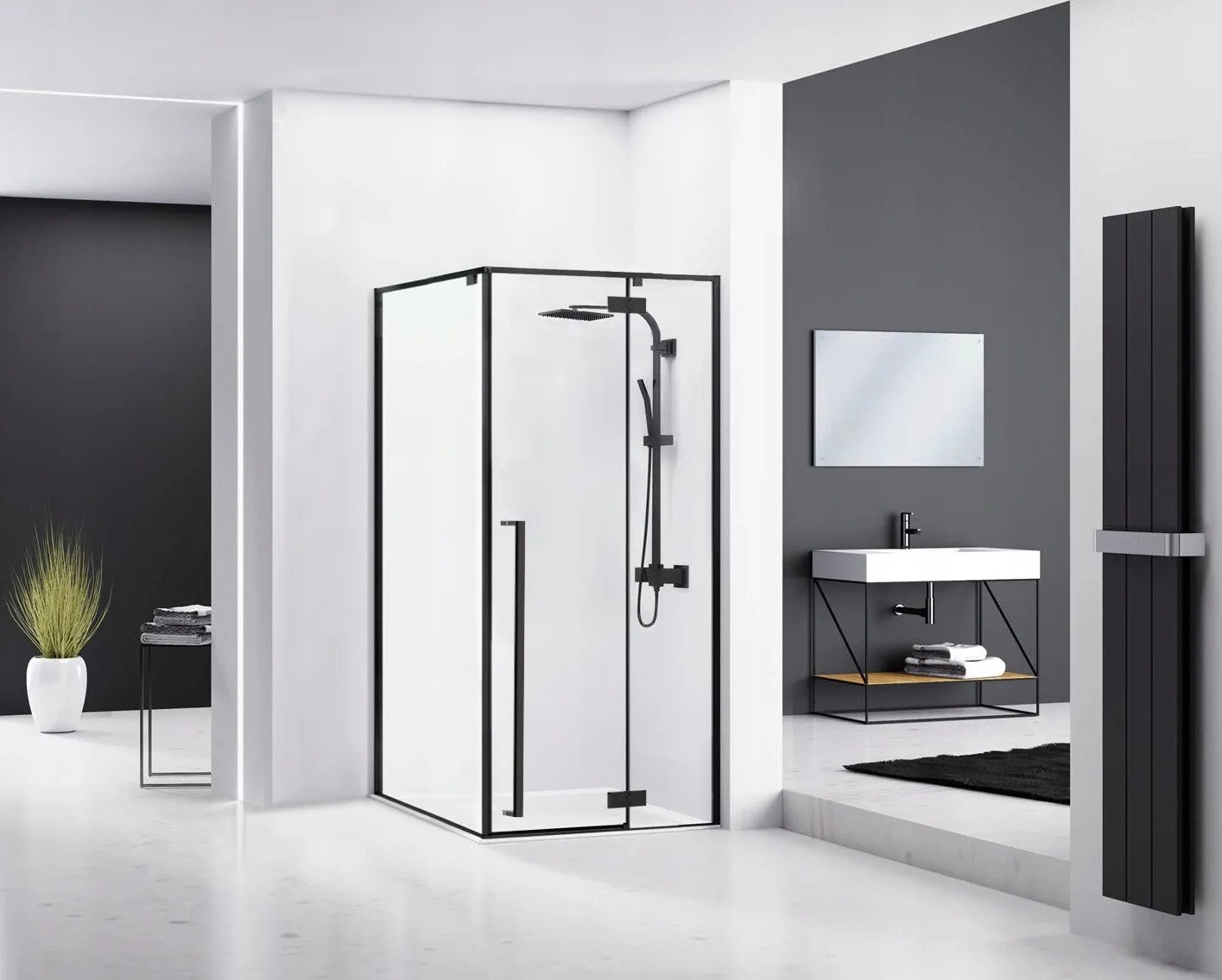 Zuhanykabin Fargo 90x90 Black Mat Fehér Savoy Zuhanytálcával 2