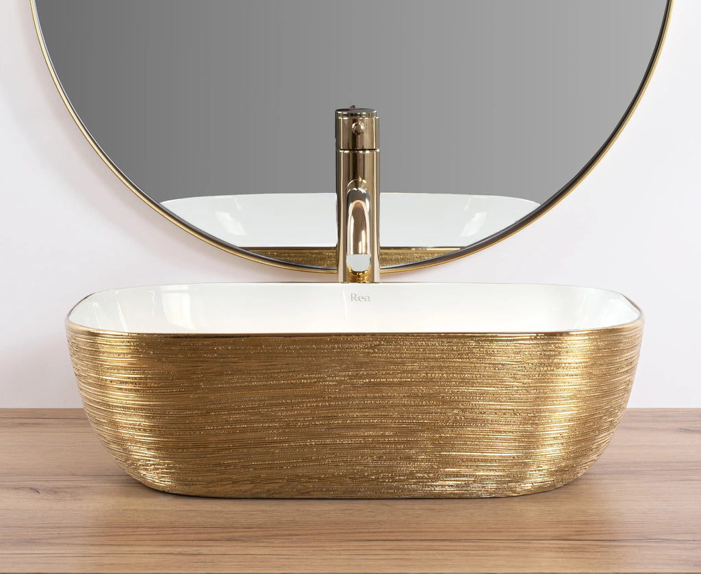 Pultos Mosdókagyló Rea Belinda White GOLD BRUSH 2