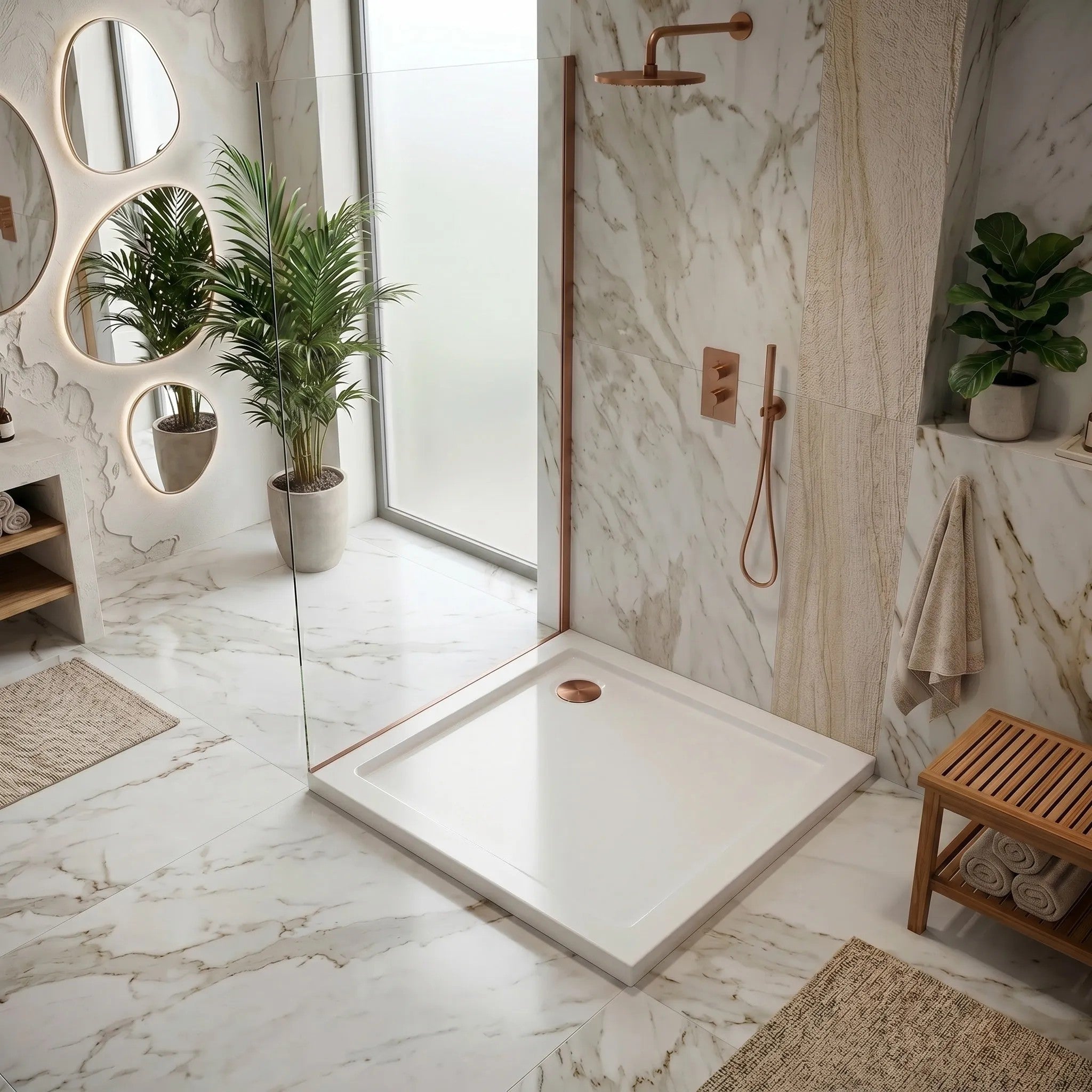 Zuhanytálca Rea Belmond White 90x90 Brush Copper 2
