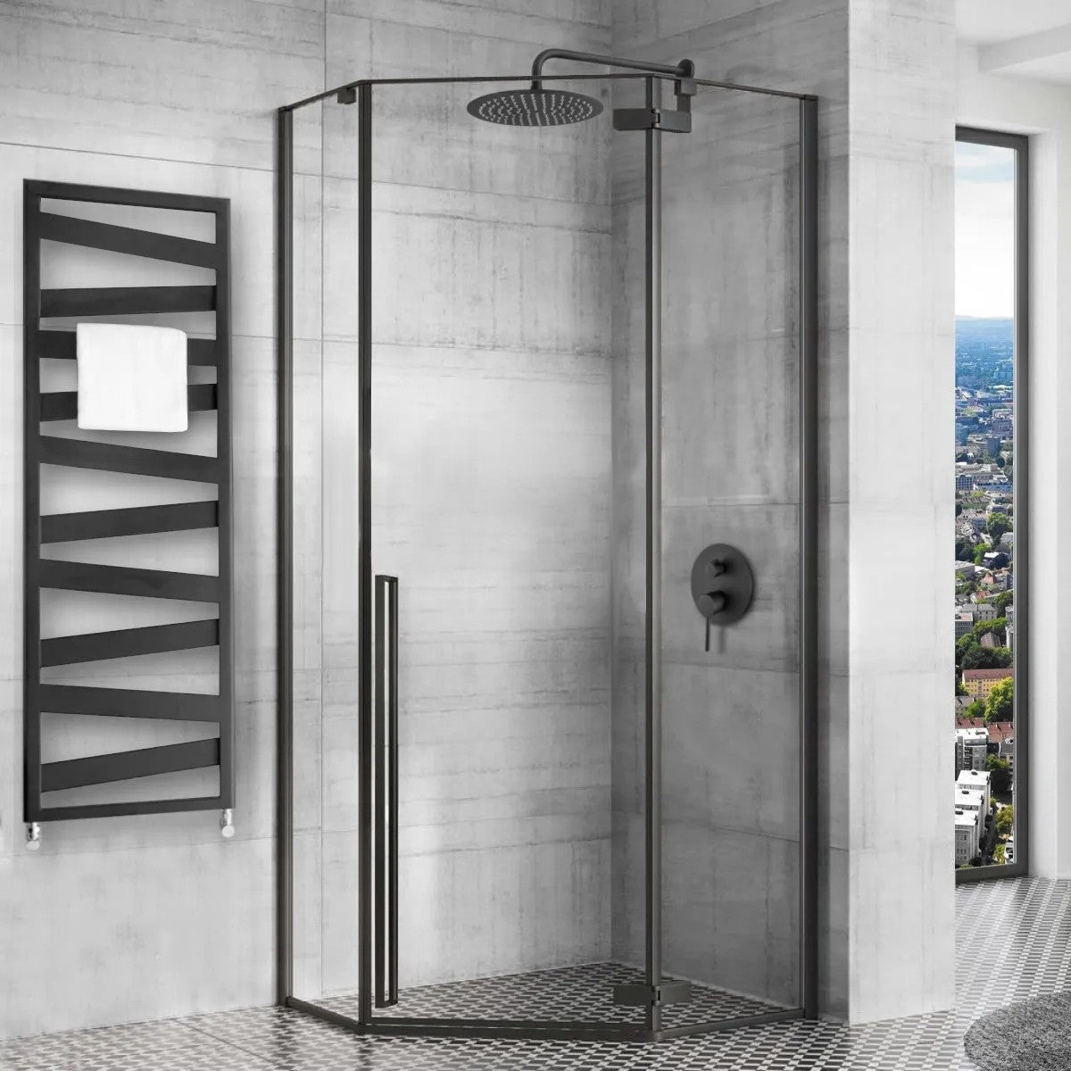 Zuhanykabin Rea DIAMOND 80x80 Black MAT Fehér Diamond Zuhanytálcával 2