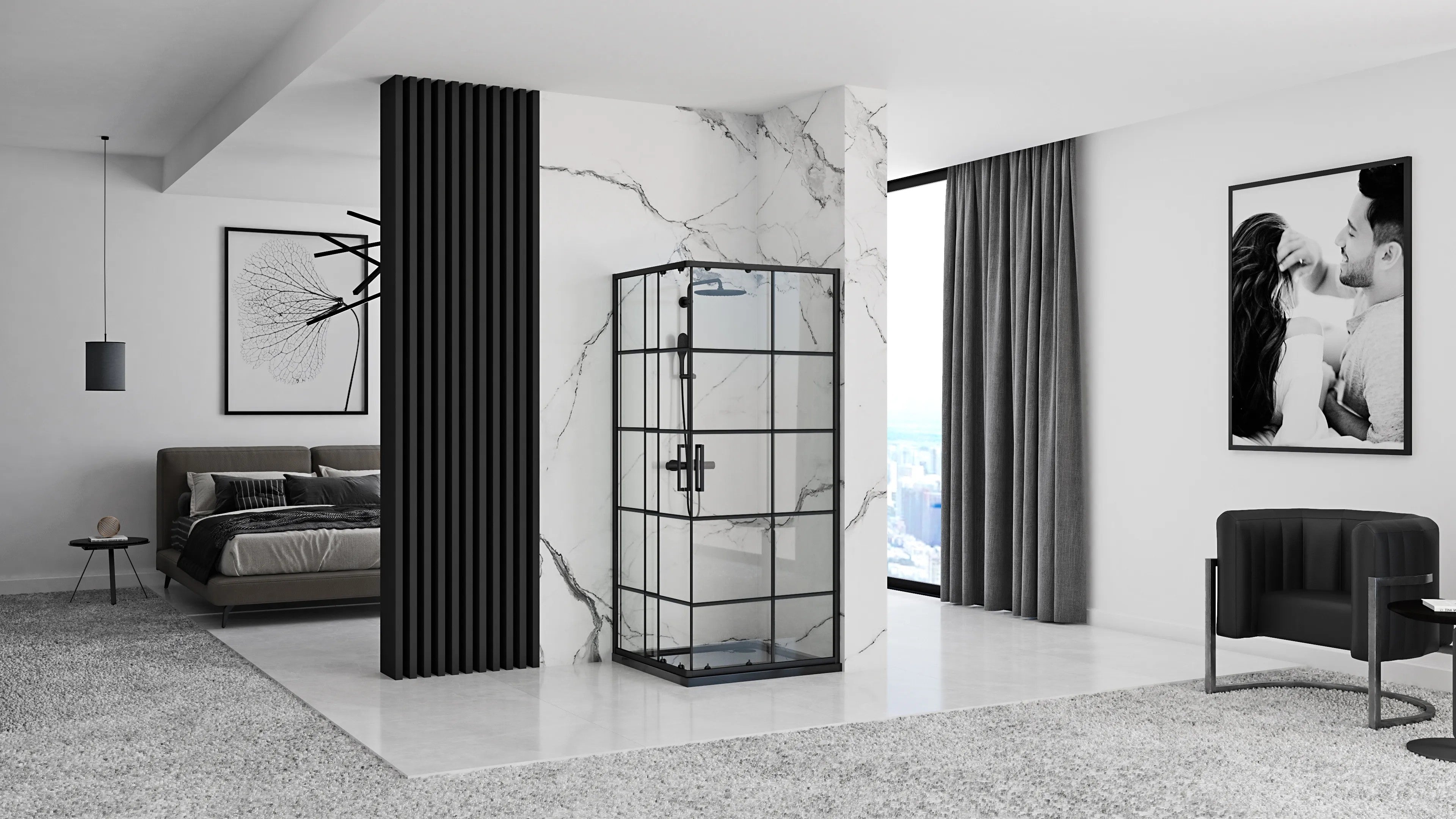 Zuhanykabin Rea Concept Black 90x90 Fehér Savoy Zuhanytálcával 2