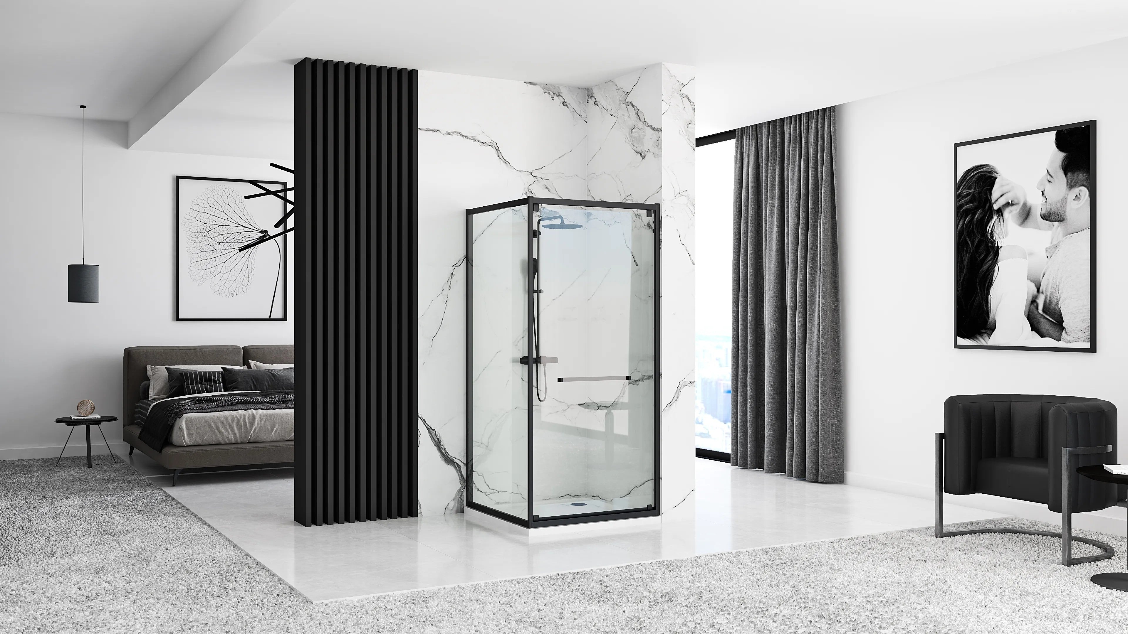Zuhanykabin Rea Space In Black 80x100 Fehér Savoy Zuhanytálcával 2
