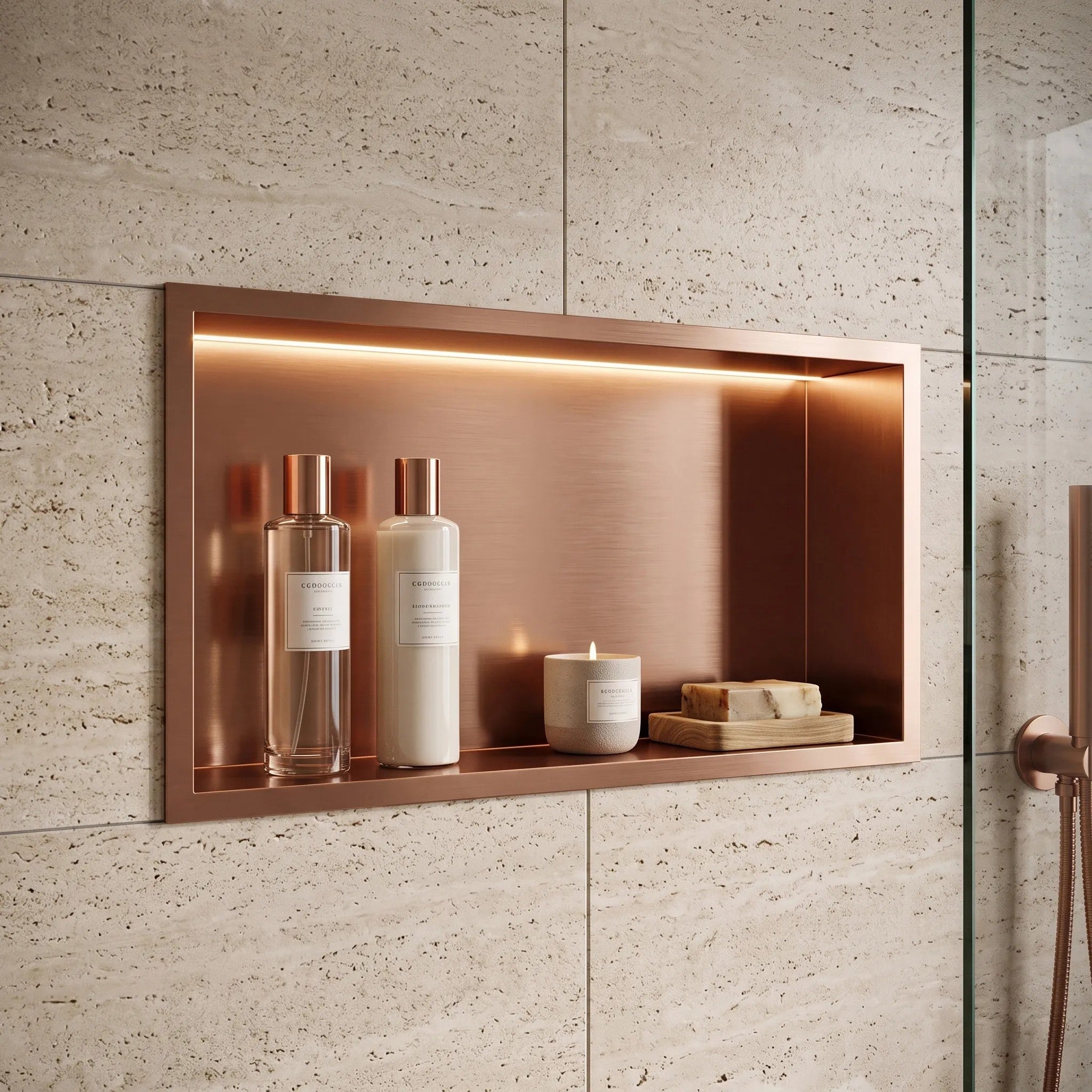 Süllyesztett Fürdőszobai Polc LED 30x60 Brush Copper 2