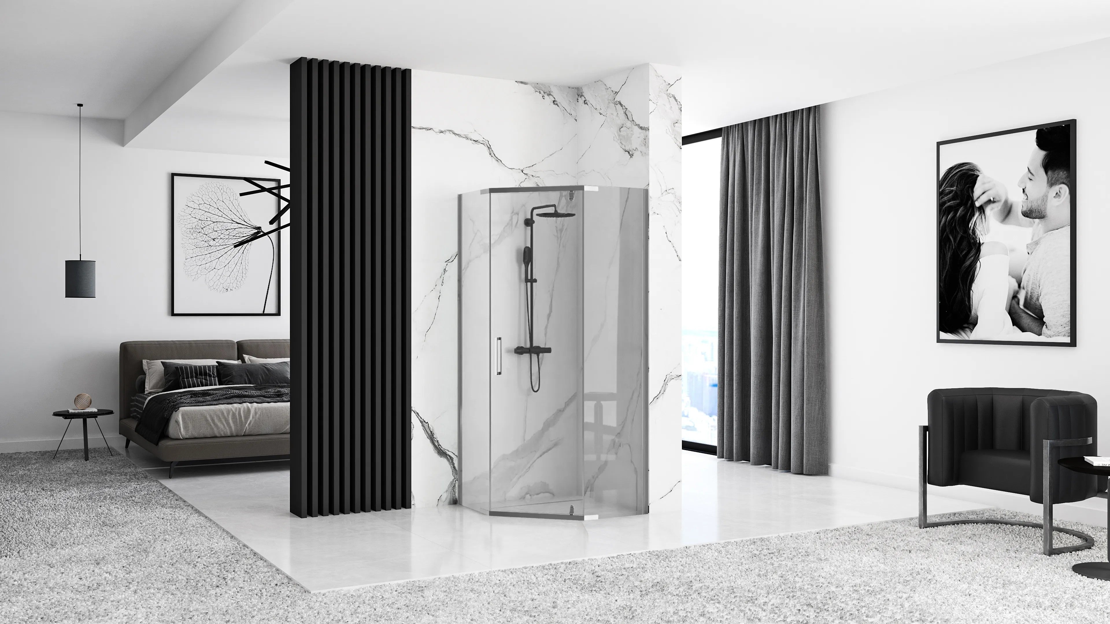 Zuhanykabin AXIN Chrom 90x90 Fekete Diamond Zuhanytálcával 2