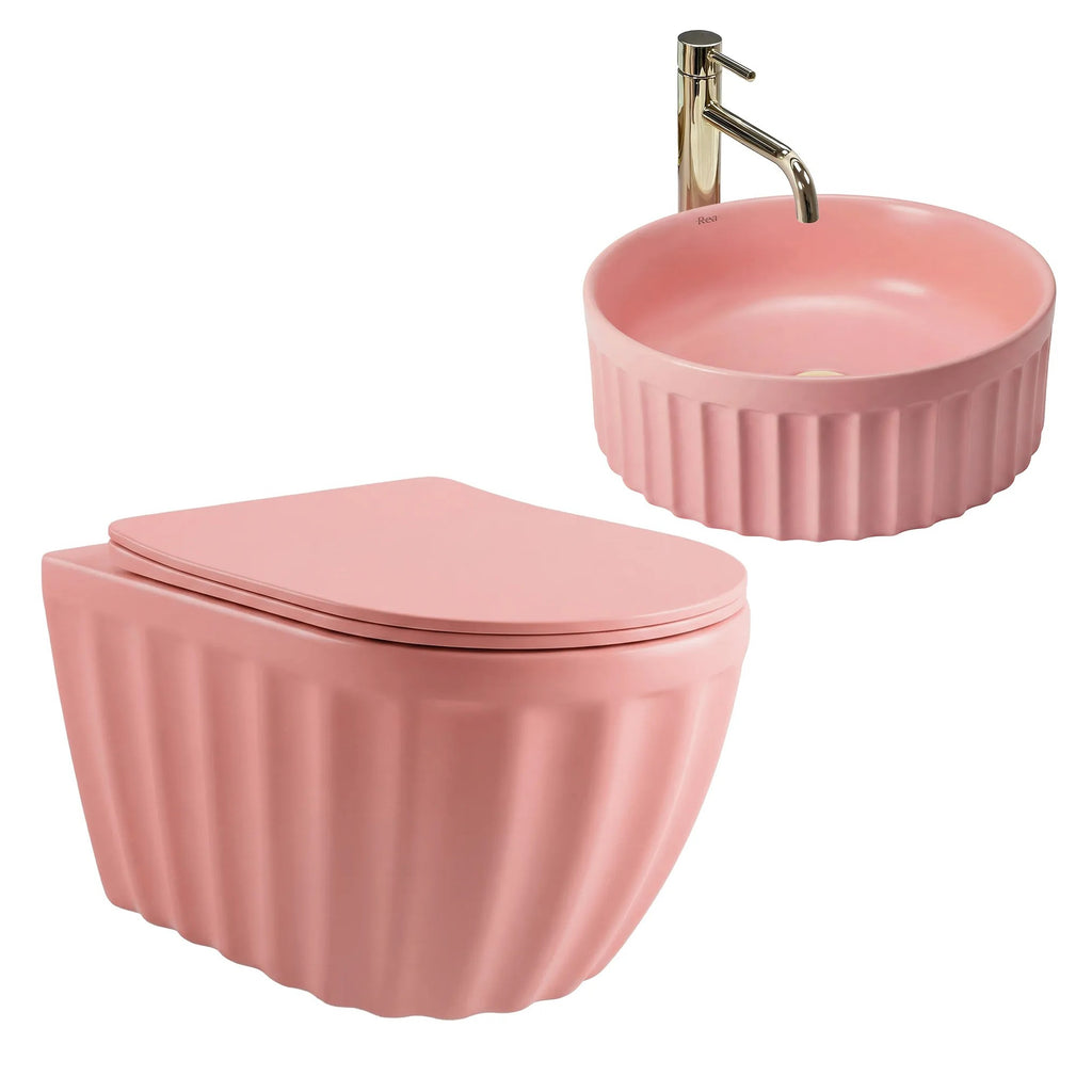 Szett: Fali WC Csésze + Pultra Szerelhető Mosdókagyló Rea Duo Sweet Pink Matt 2