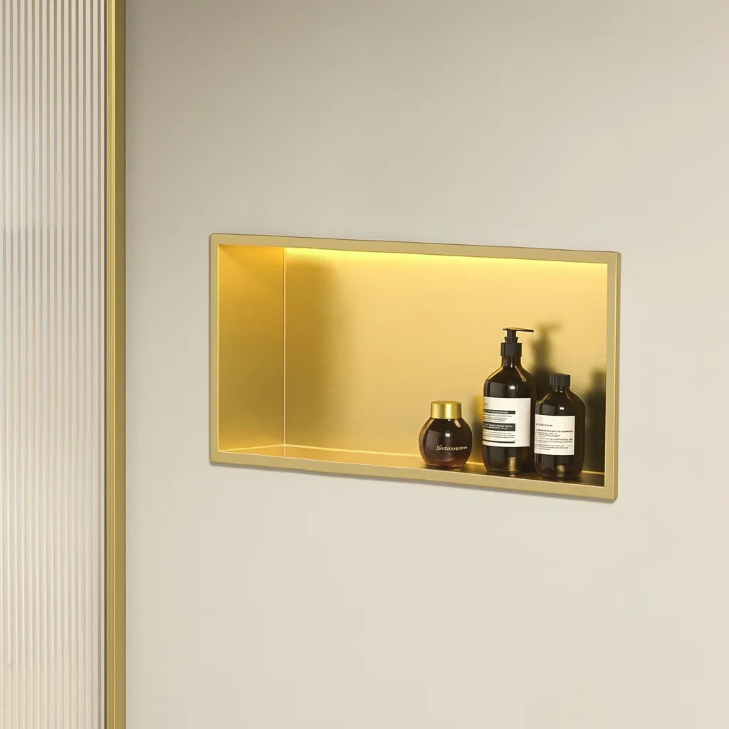 Süllyesztett Fürdőszobai Polc LED 30x60 Brush Gold 2