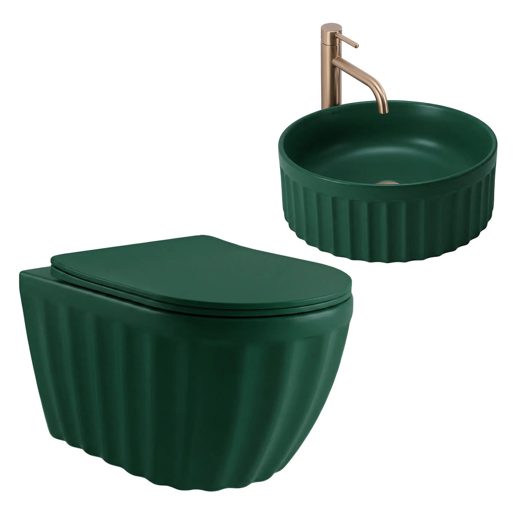 Szett: Fali WC Csésze + Pultra Szerelhető Mosdókagyló Rea Duo Matcha Matt 2