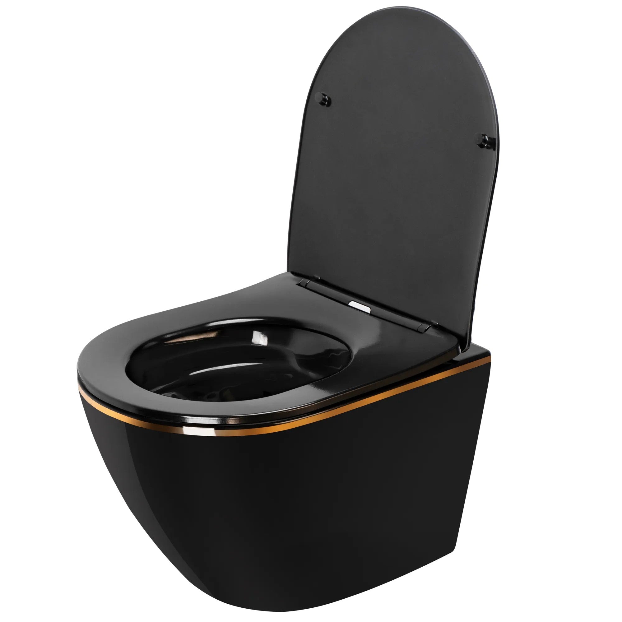 Felfüggesztett WC-csésze Rea CARLO Mini Rimless Duroplast Flat Black Gold Edge 3