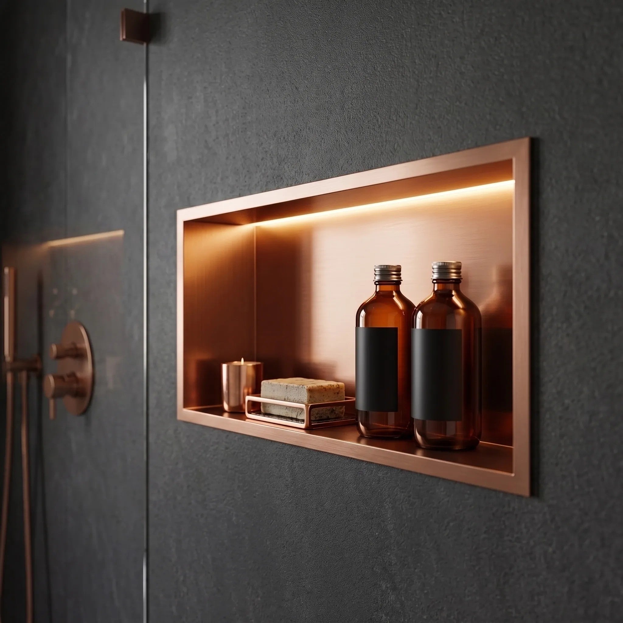 Süllyesztett Fürdőszobai Polc LED 30x60 Brush Copper 3