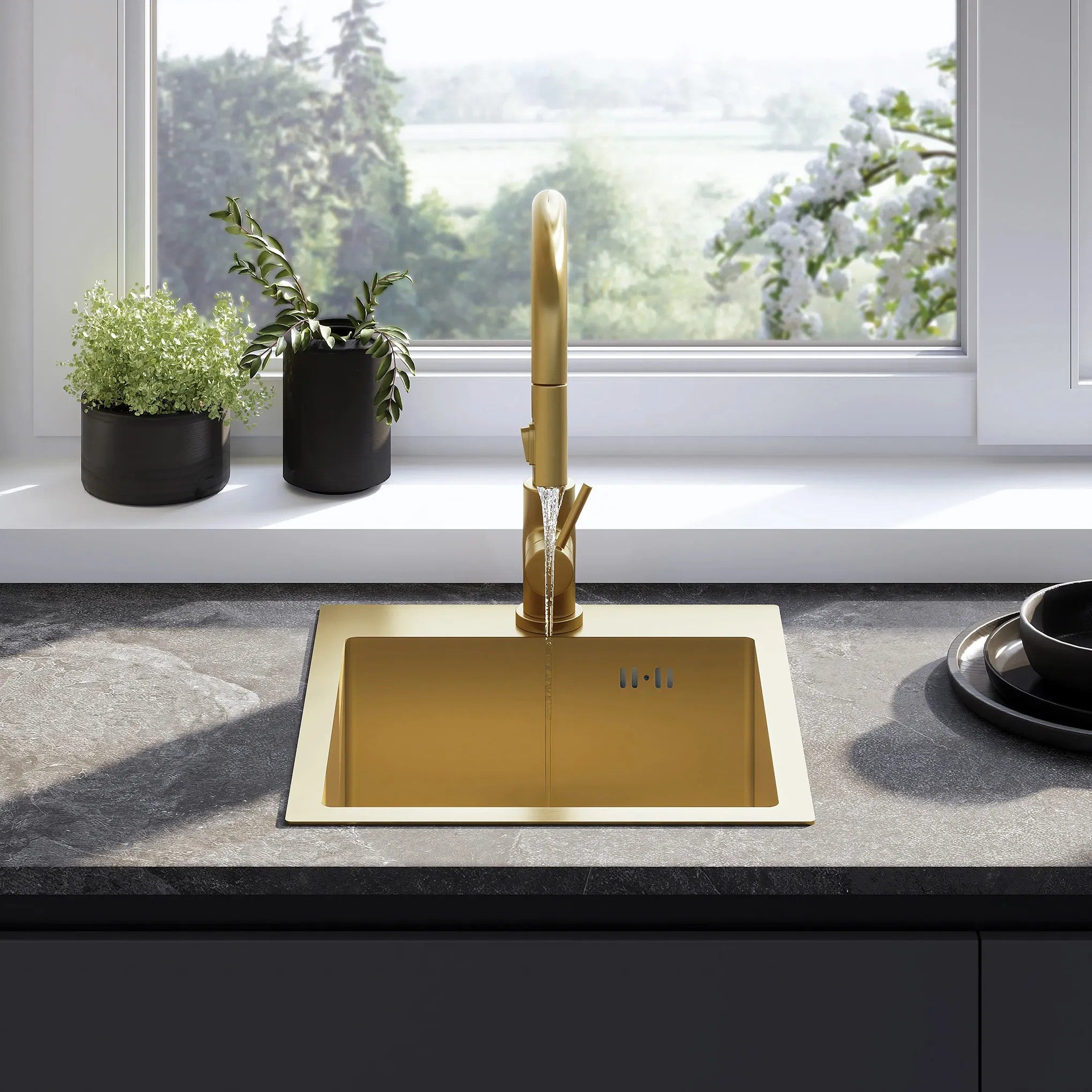 Acél Mosogatótálca Leo 40 BRUSH GOLD Konyhai Csapteleppel 3