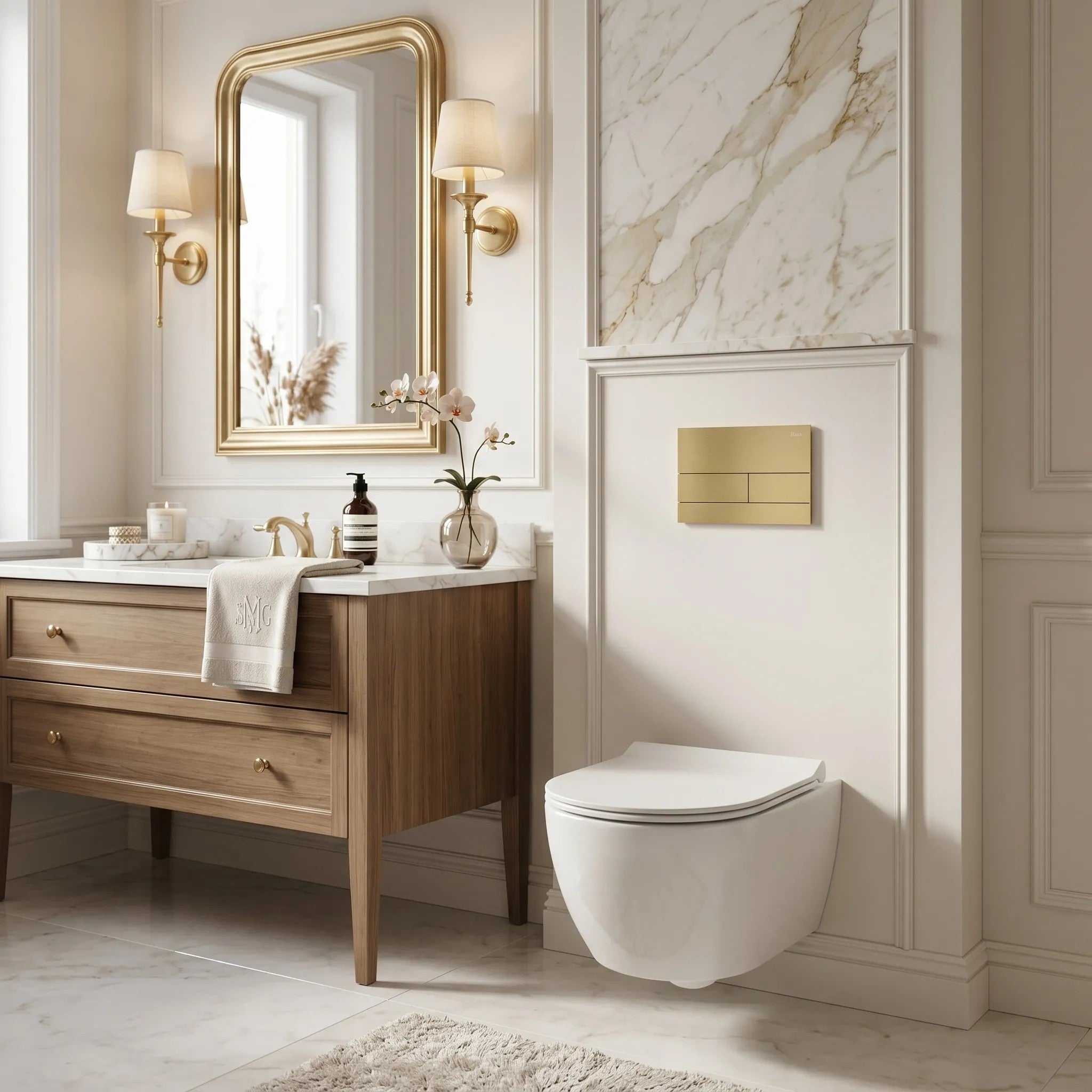 Beépíthető WC Tartókeret Szett Slim 024N T Brush Gold Nyomólappal 3