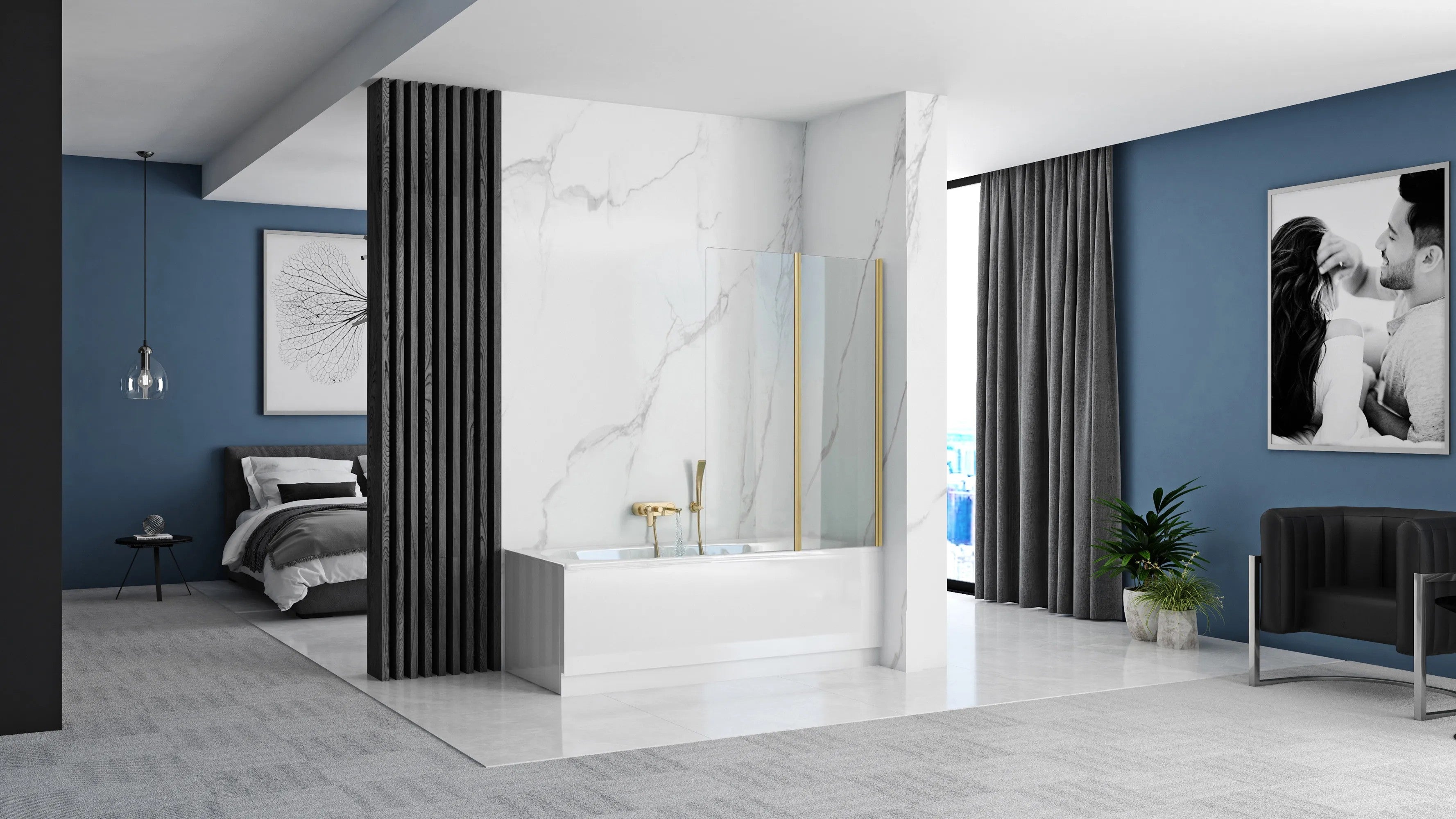 Fürdőkádparaván Rea Agat-2 100 Cm BRUSH GOLD 3
