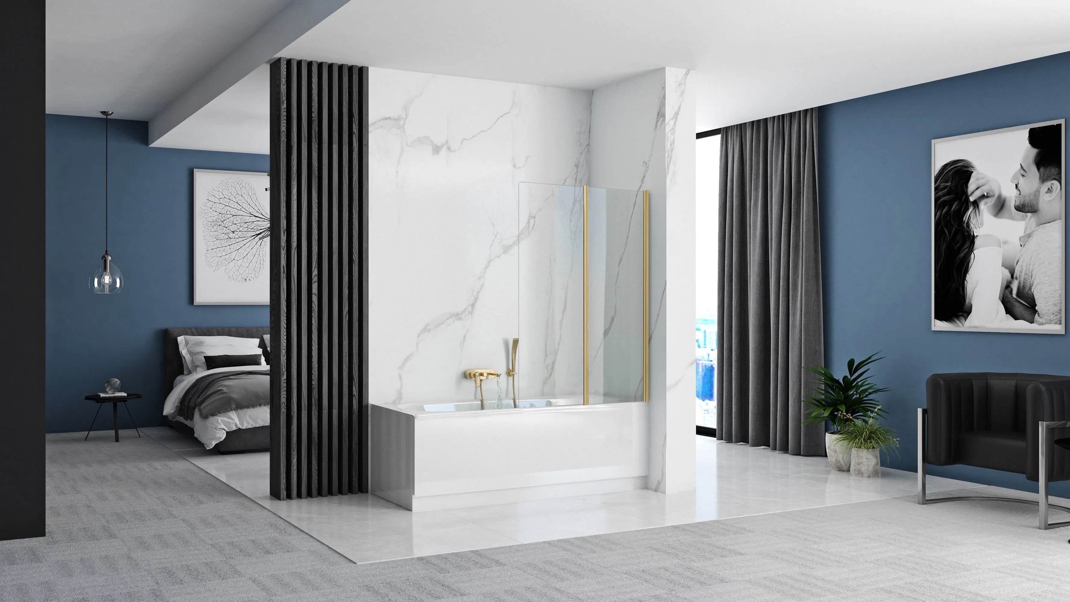 Fürdőkádparaván Rea Agat-2 80cm BRUSH GOLD 3