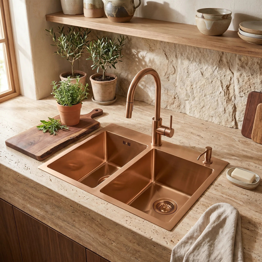 Acél Mosogatótálca Toby BRUSH COPPER Konyhai Csaptelep Nélkül 3