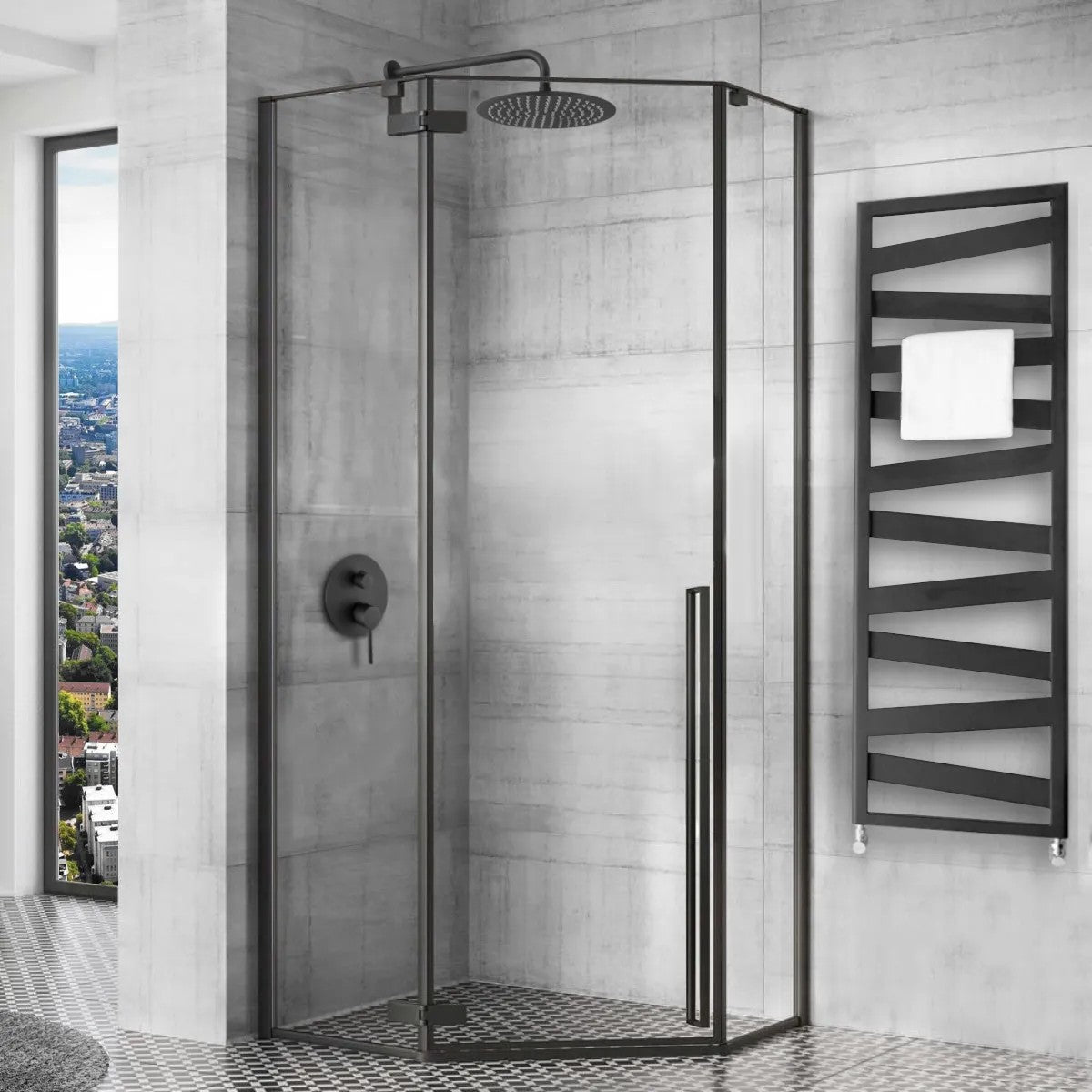 Zuhanykabin Rea DIAMOND Black MAT 90x90 Fekete Diamond Zuhanytálcával 3