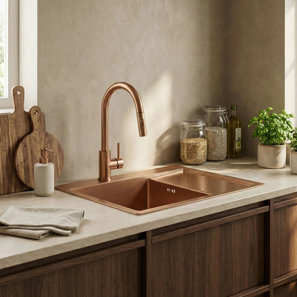 Acél Mosogatótálca Fin BRUSH COPPER Konyhai Csaptelep Nélkül 3
