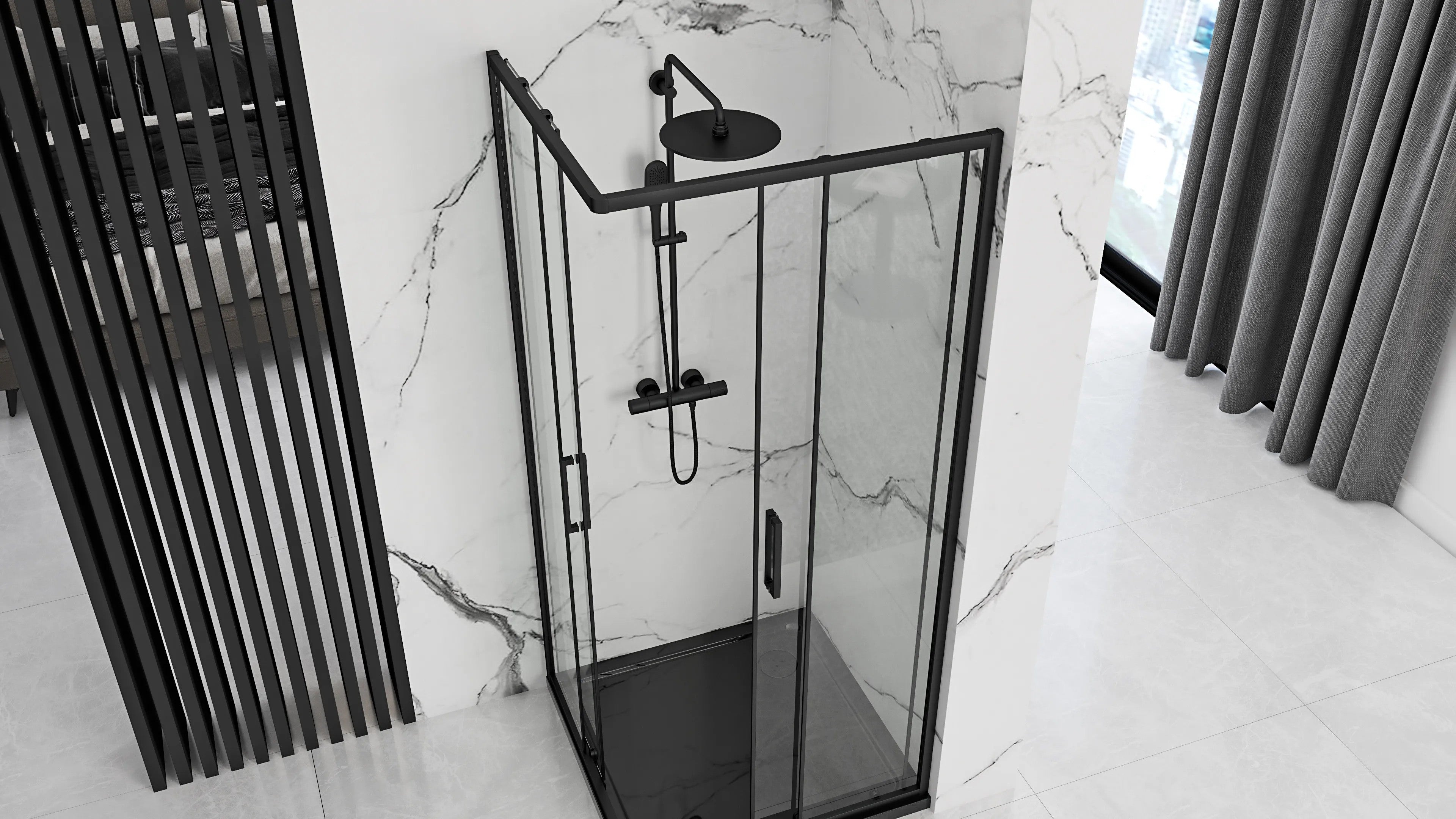 Zuhanykabin Rea Punto Black 90x90 Fehér Savoy Zuhanytálcával 3