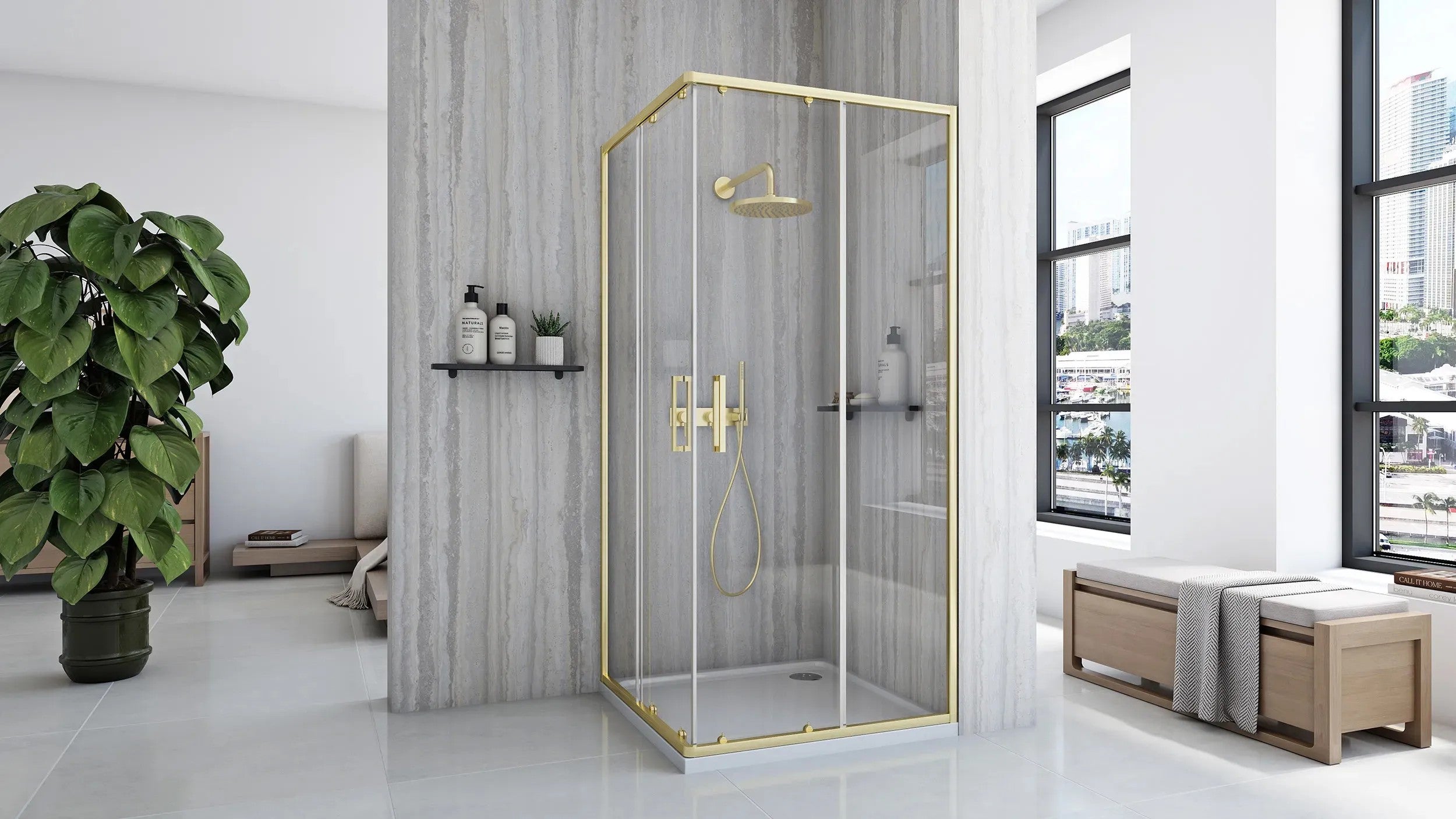 Zuhanykabin Rea City 80x100 Brush Gold Fehér Savoy Zuhanytálcával 3