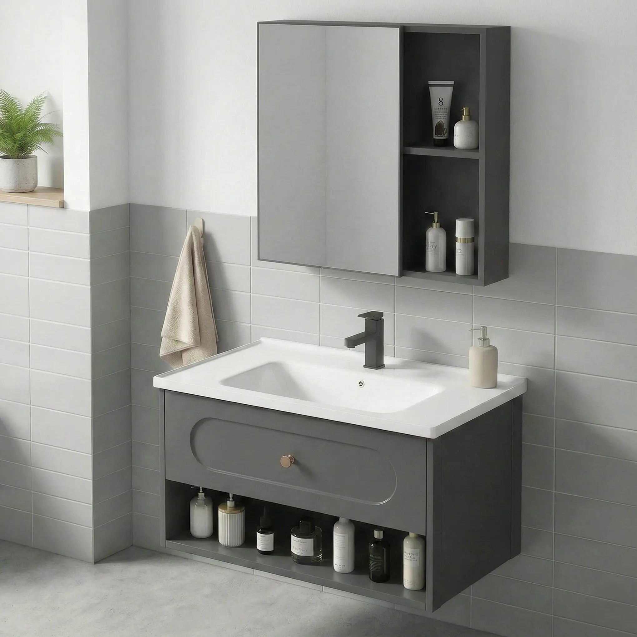 Fürdőszobabútor Szett Mosdóval River 60cm Grey 3