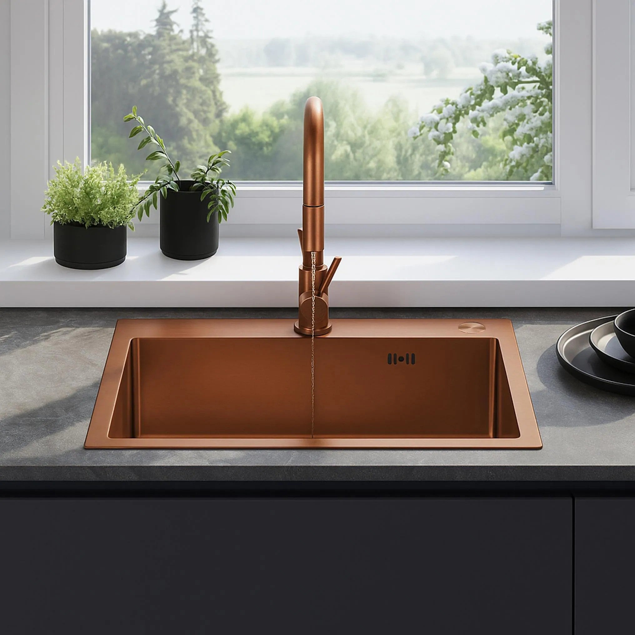 Acél Mosogatótálca Liam BRUSH COPPER Konyhai Csapteleppel 3